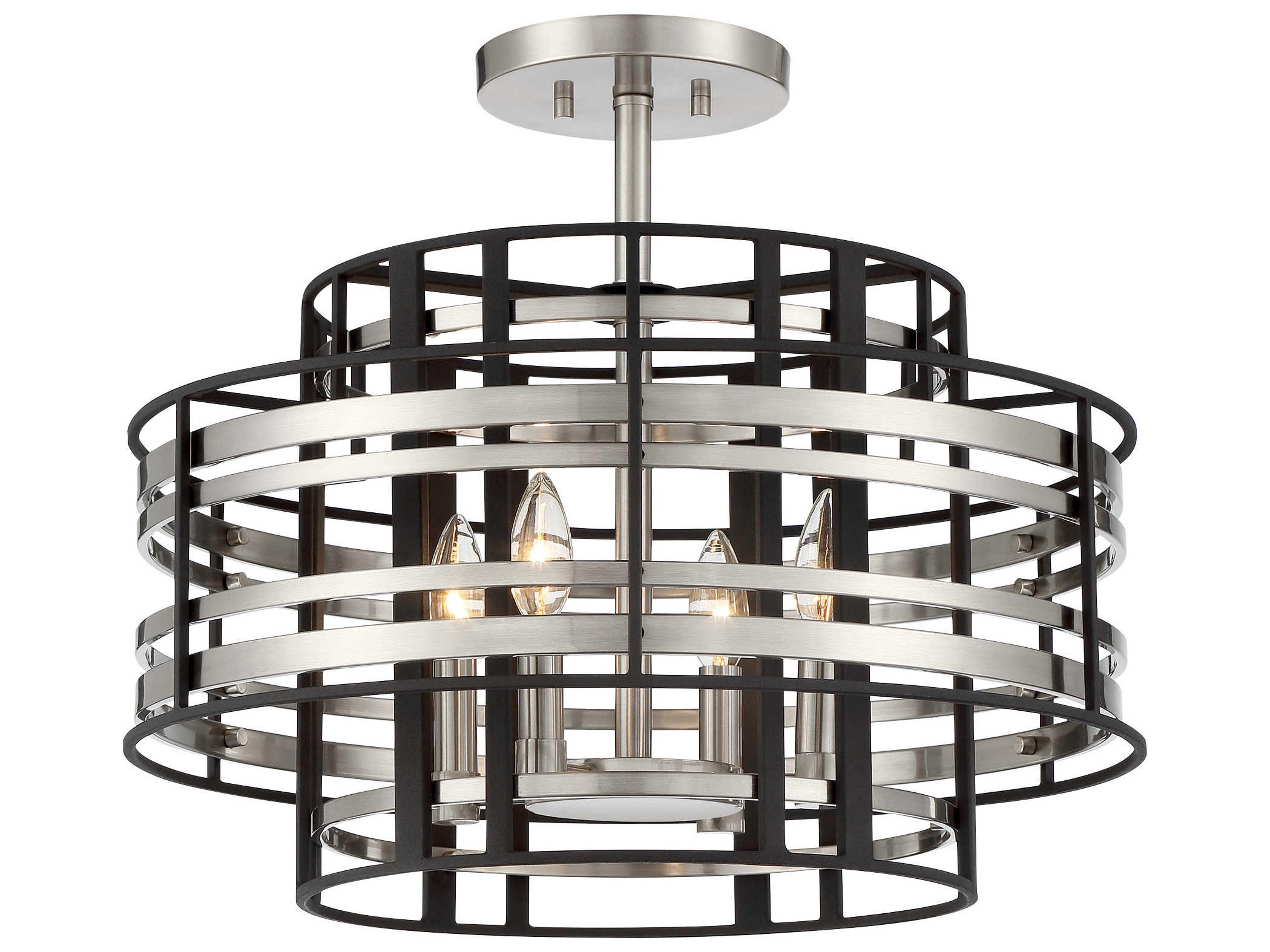 Metropolitan Preston 4-Light Brushed Nickel Sand Coal Black Geometric Semi Flush Mount