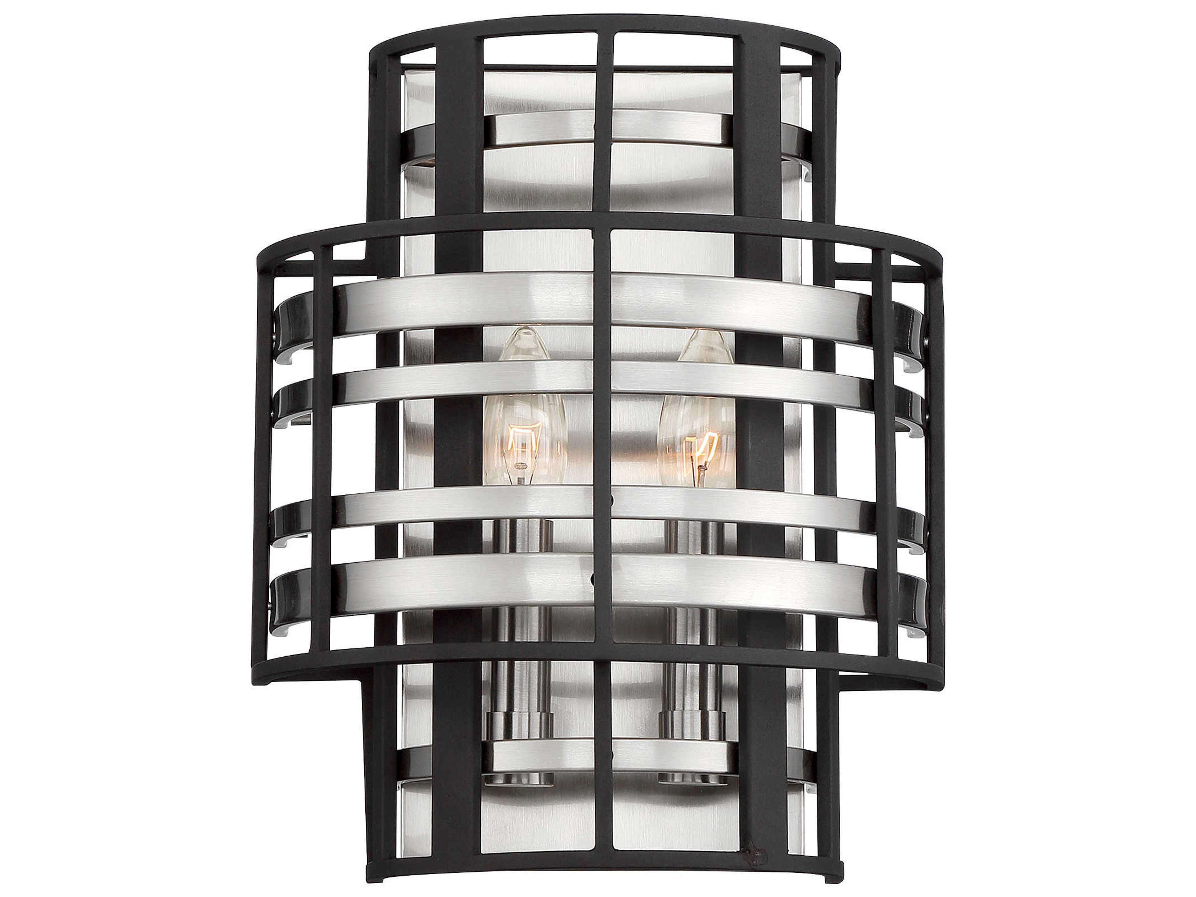 Metropolitan Preston 2-Light Brushed Nickel Sand Coal Black Wall Sconce