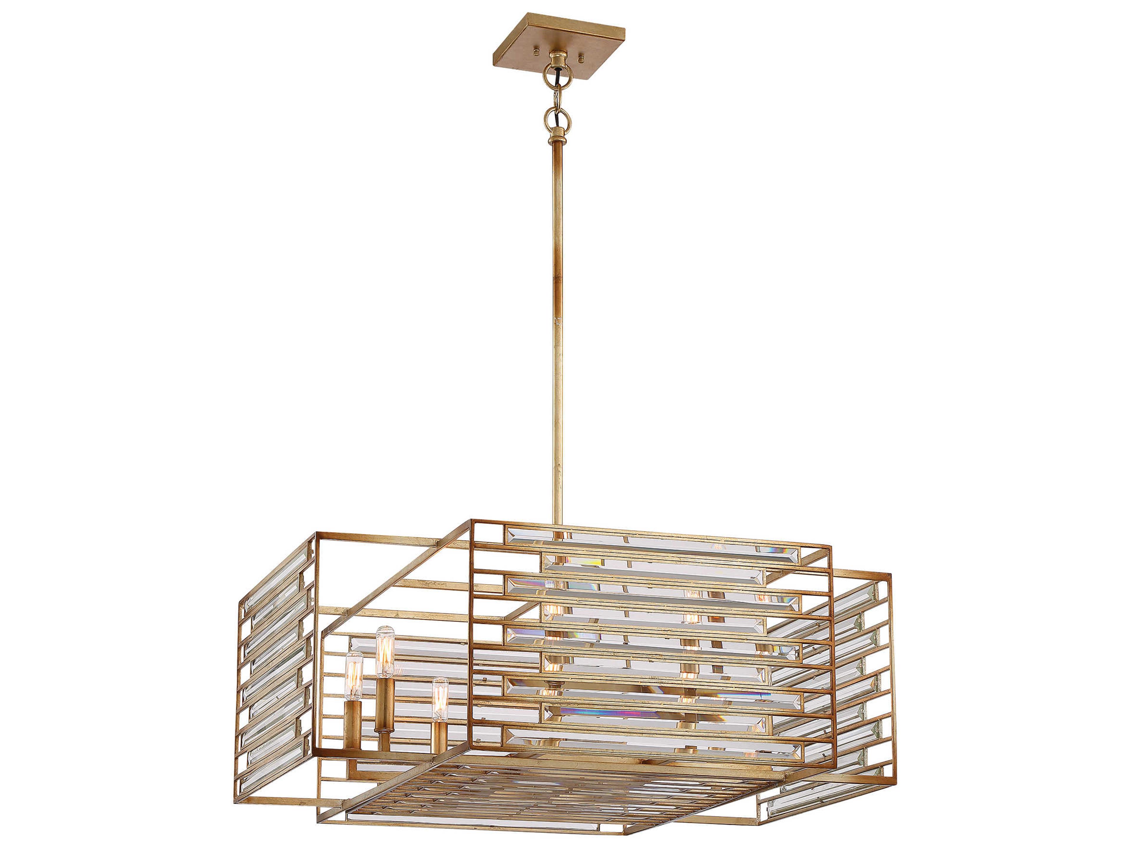 Metropolitan Ruxton Hall 8-Light Skyline Gold Leaf Crystal Candelabra Geometric Chandelier