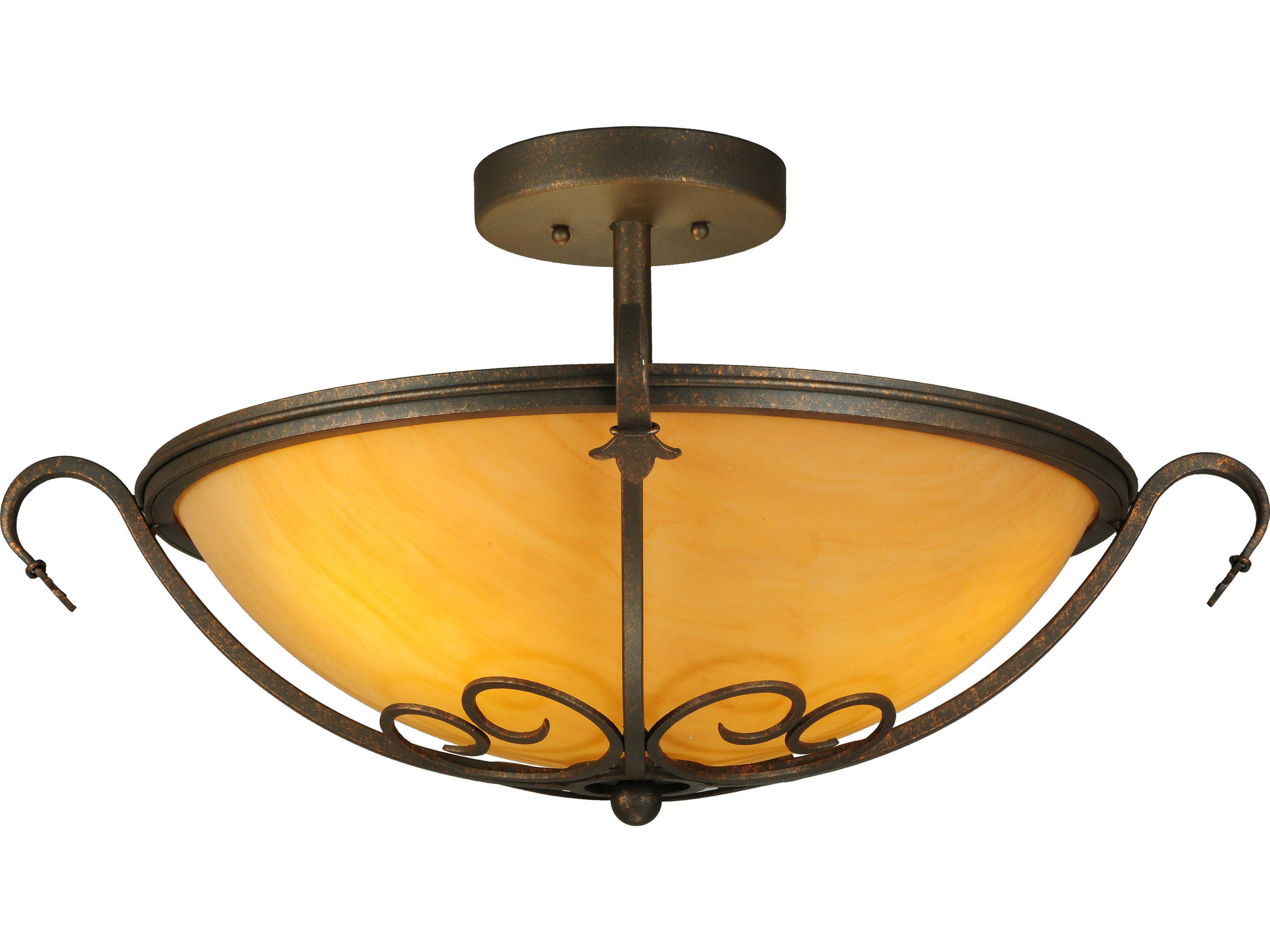 Meyda Alaine 3-Light Coral Chocolate Gold Brown Glass Bowl Semi Flush Mount