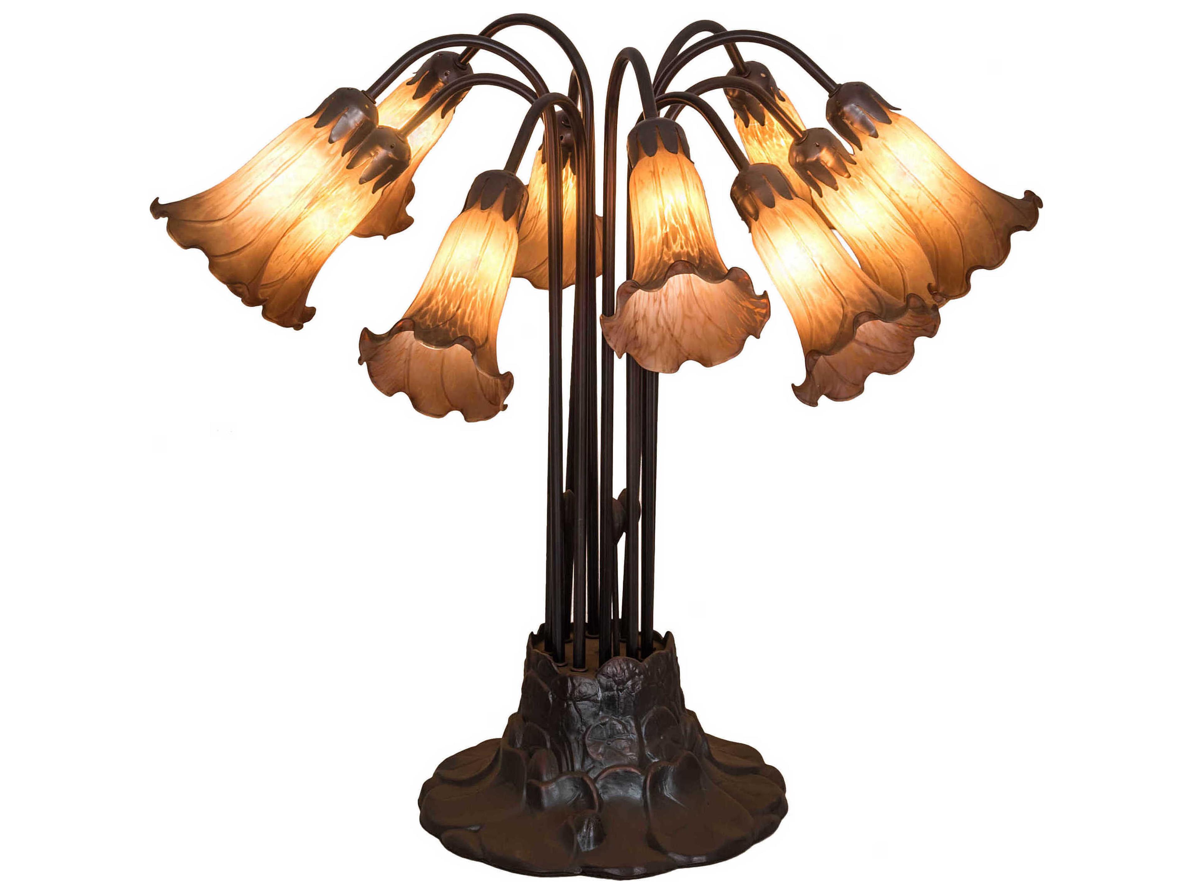 Meyda Amber Pond Lily 10 - Light Mahogany Bronze Brown Table Lamp with Glass Shade