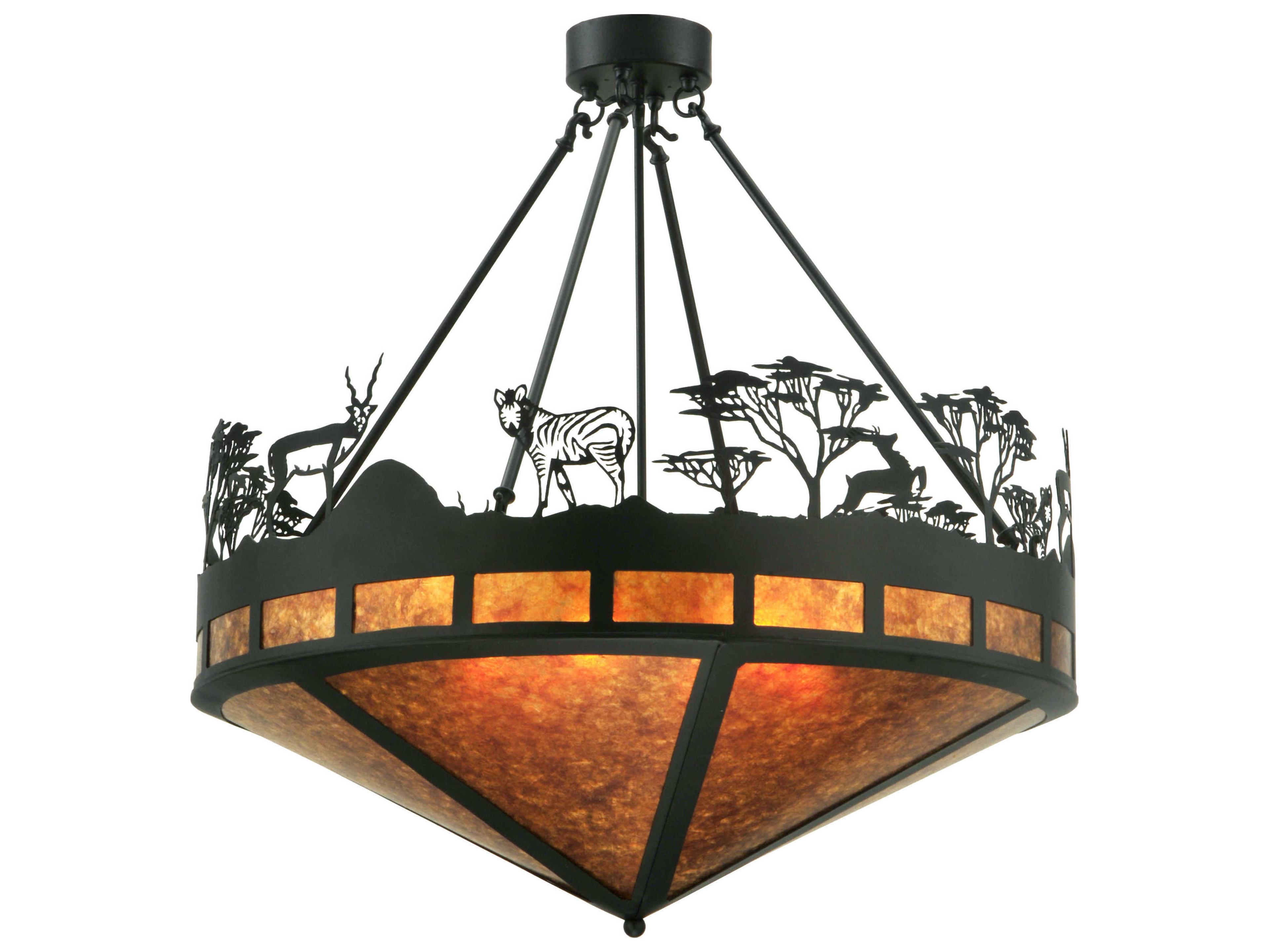 Meyda Animals 6-Light Black Glass Geometric Semi Flush Mount
