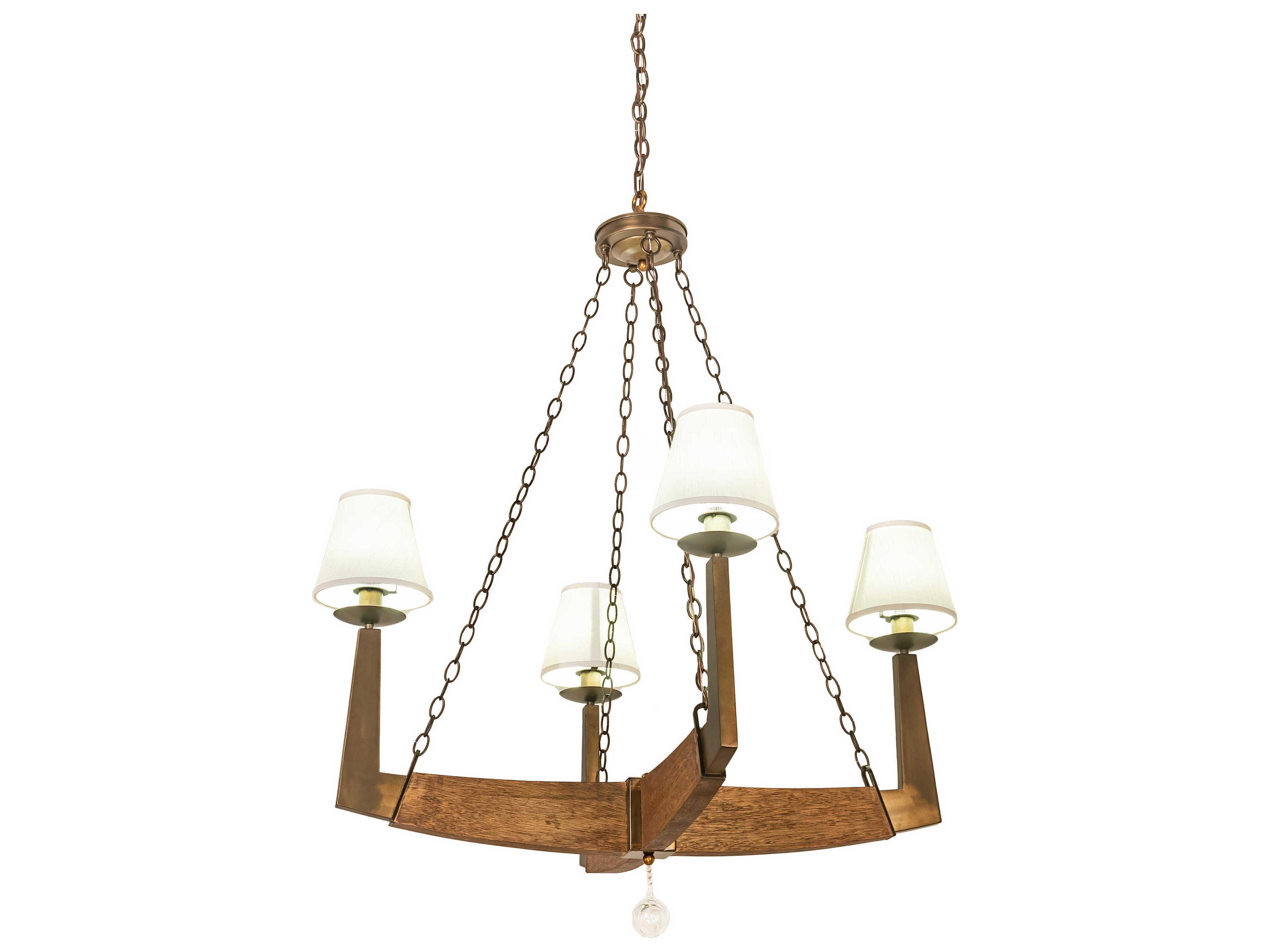 Meyda Arendal 4-Light Antique Copper Natural Wood Crystal Brown LED Chandelier