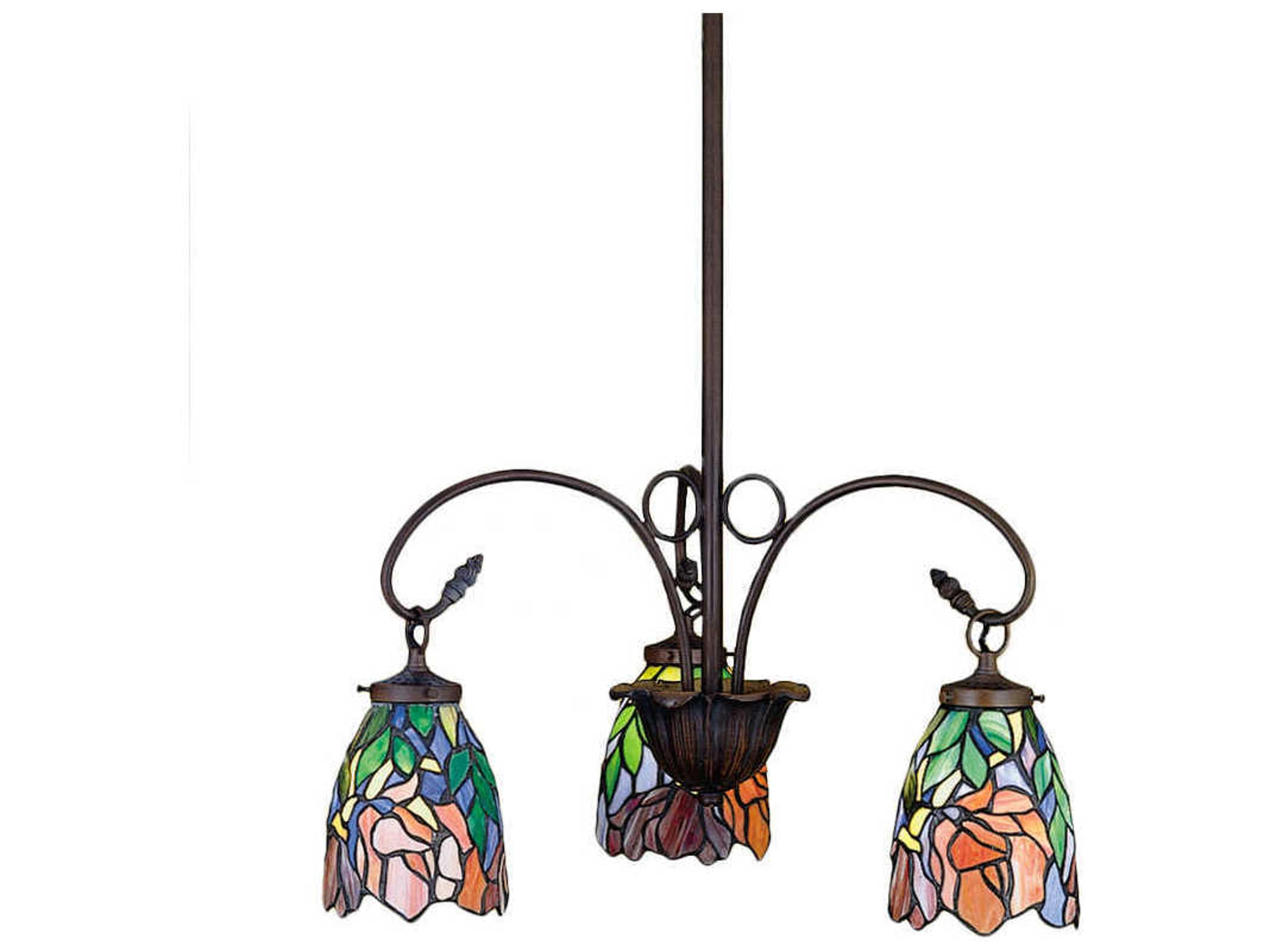 Meyda Art Glass 3-Light Bronze Tiffany Chandelier