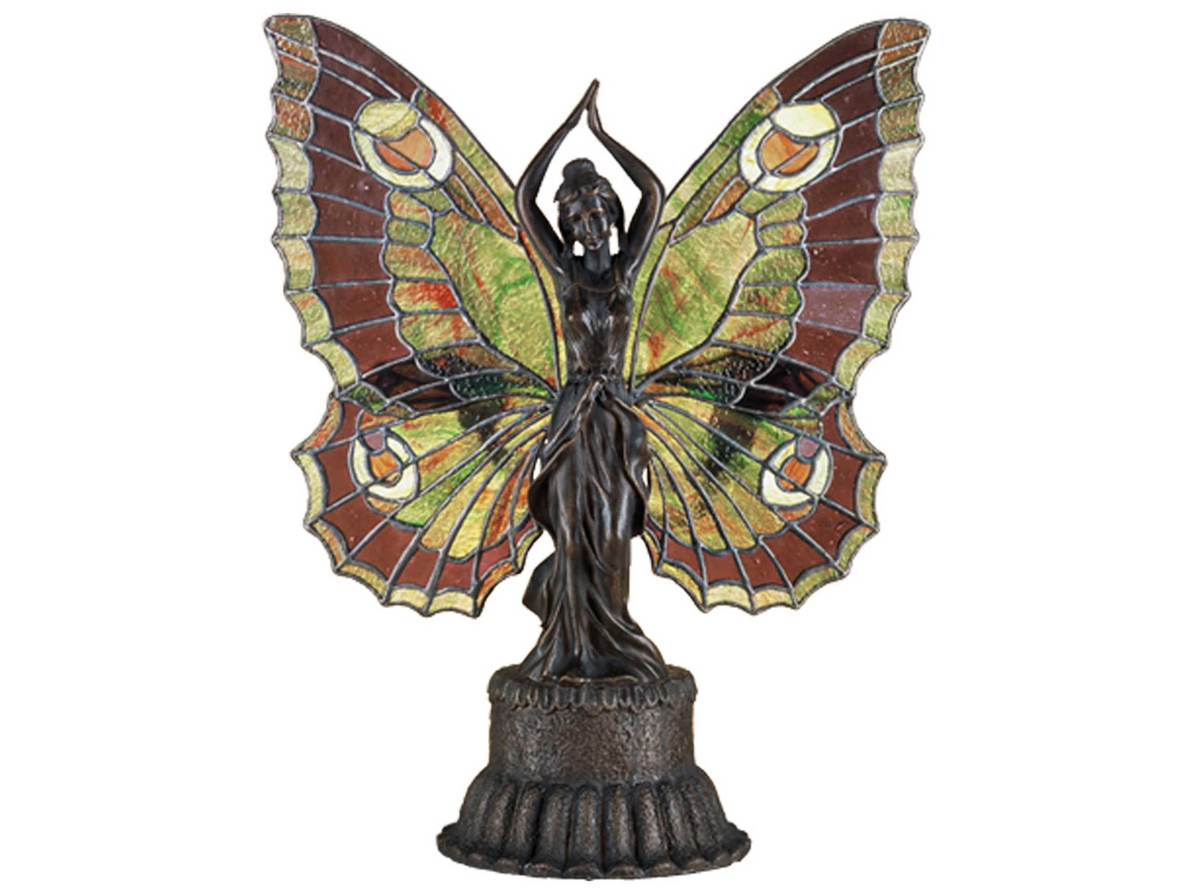 Meyda Butterfly Lady Accent Bronze Glass Tiffany Table Lamp