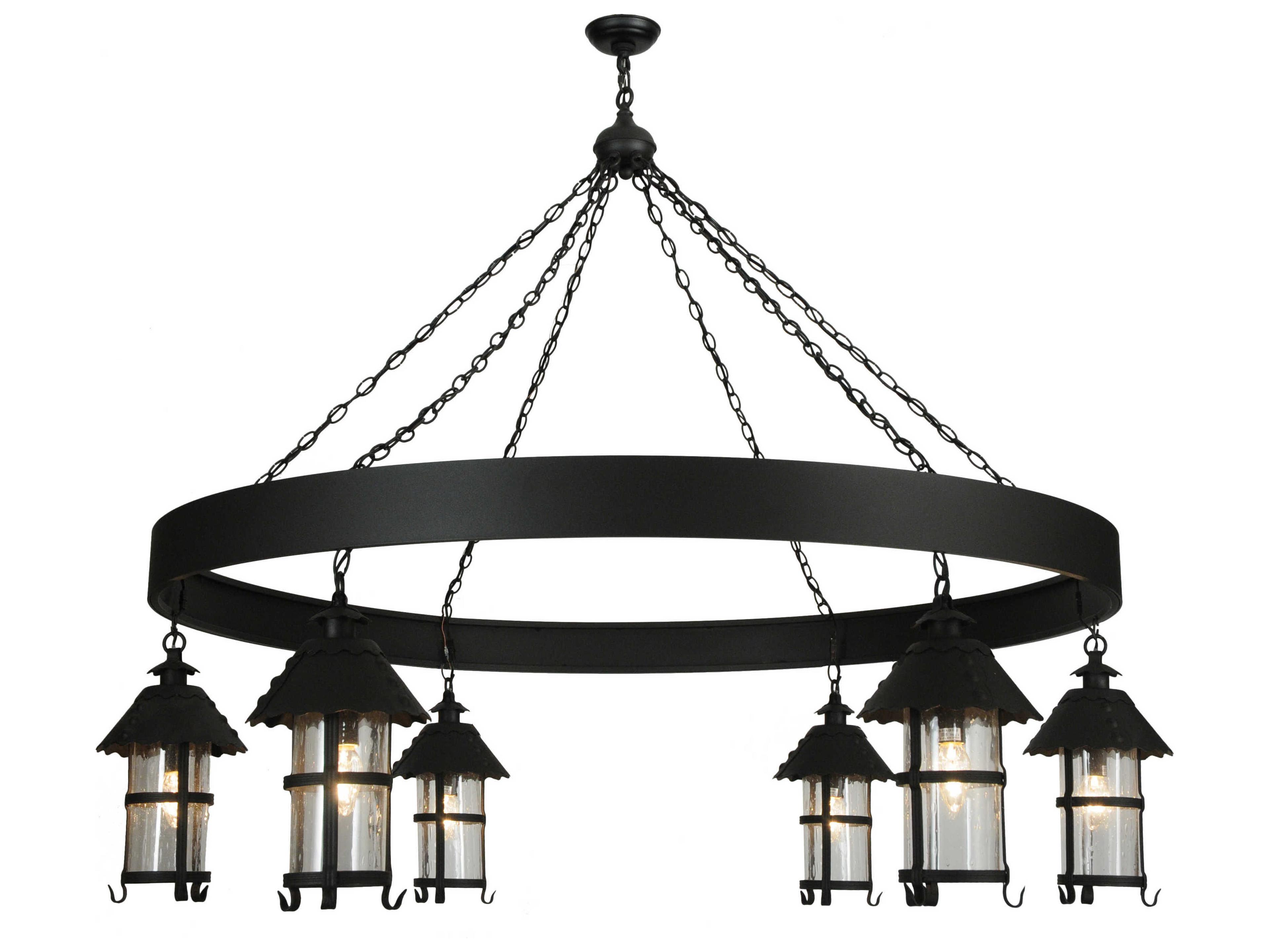 Meyda Arts & Crafts 6-Light Black Glass Lantern Chandelier