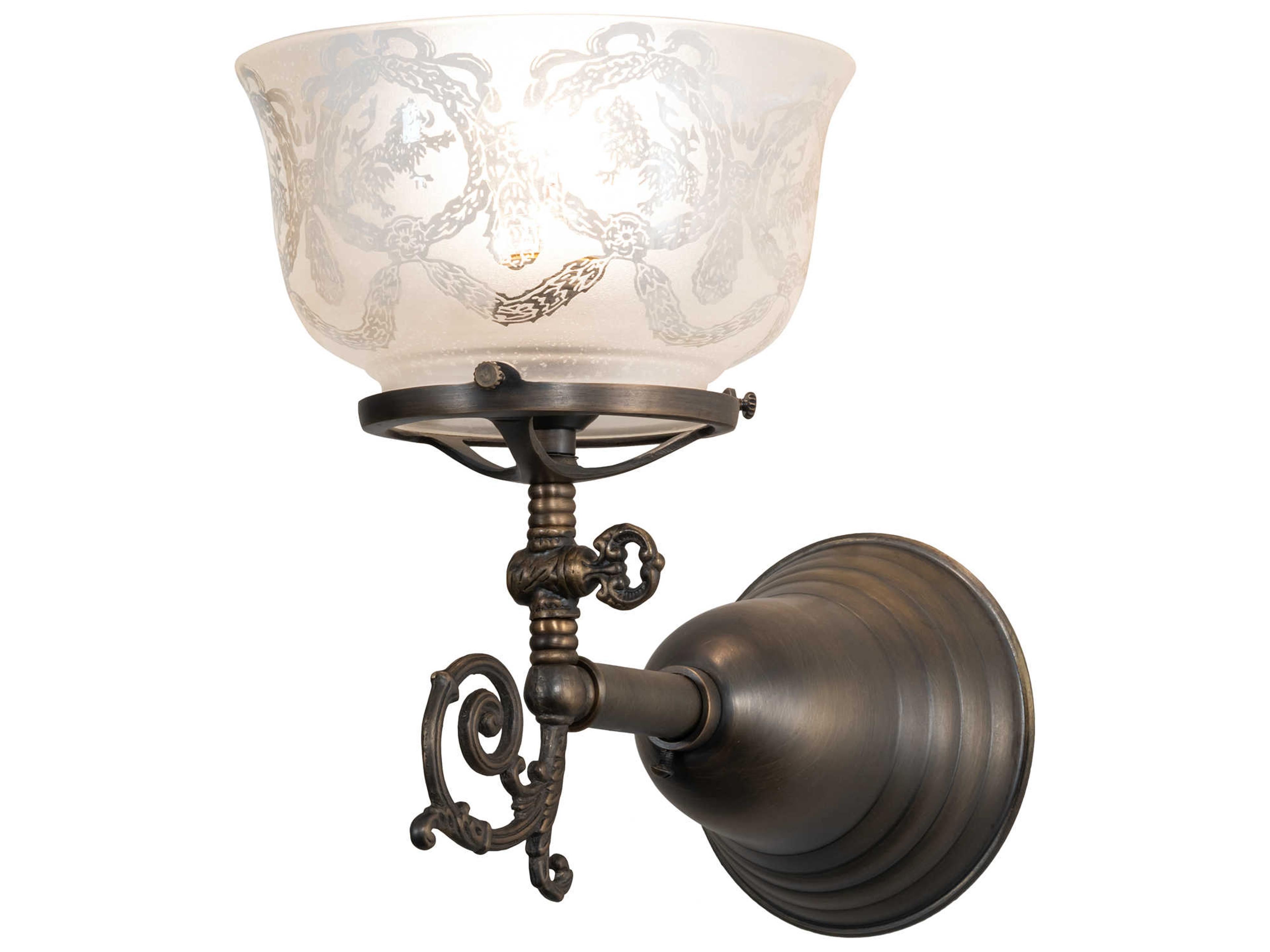 Meyda Auburn 1-Light Antique Brass Glass Wall Sconce