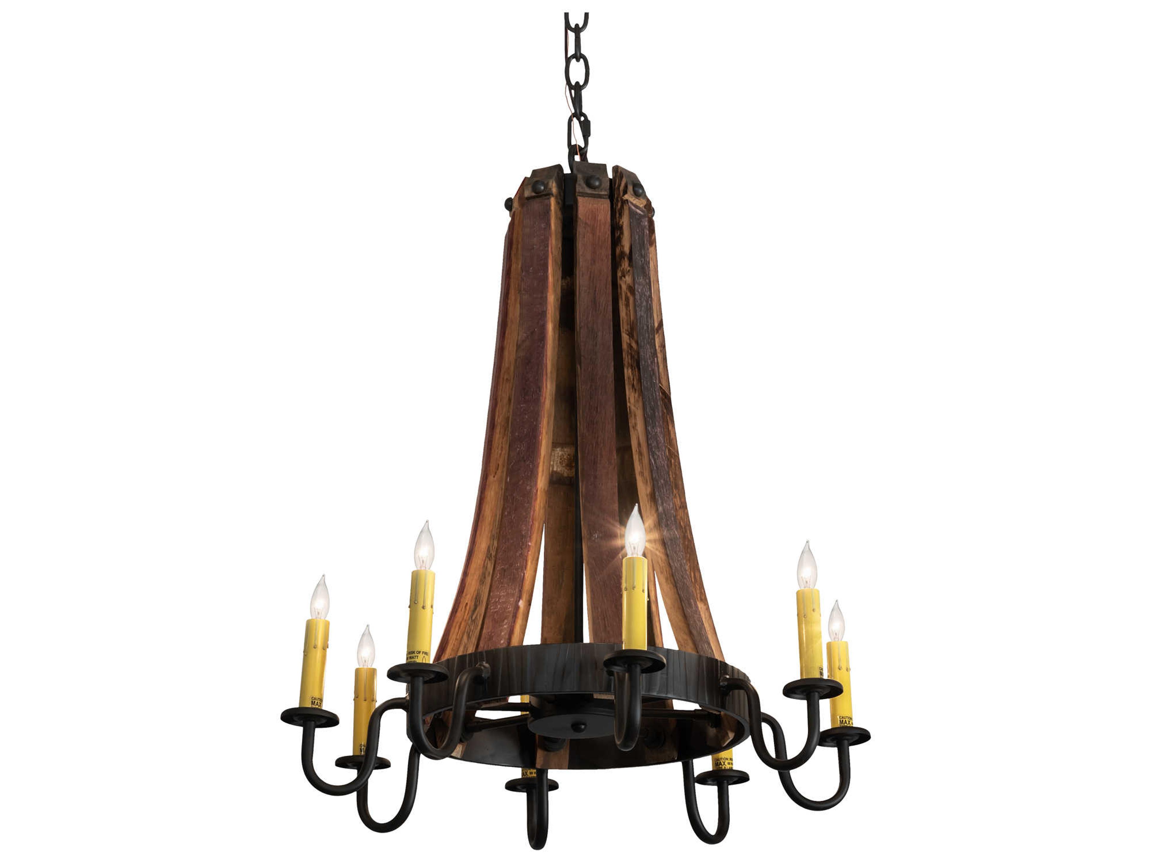 Meyda Barrel Stave 8-Light Natural Wood Oil Rubbed Bronze Candelabra Chandelier