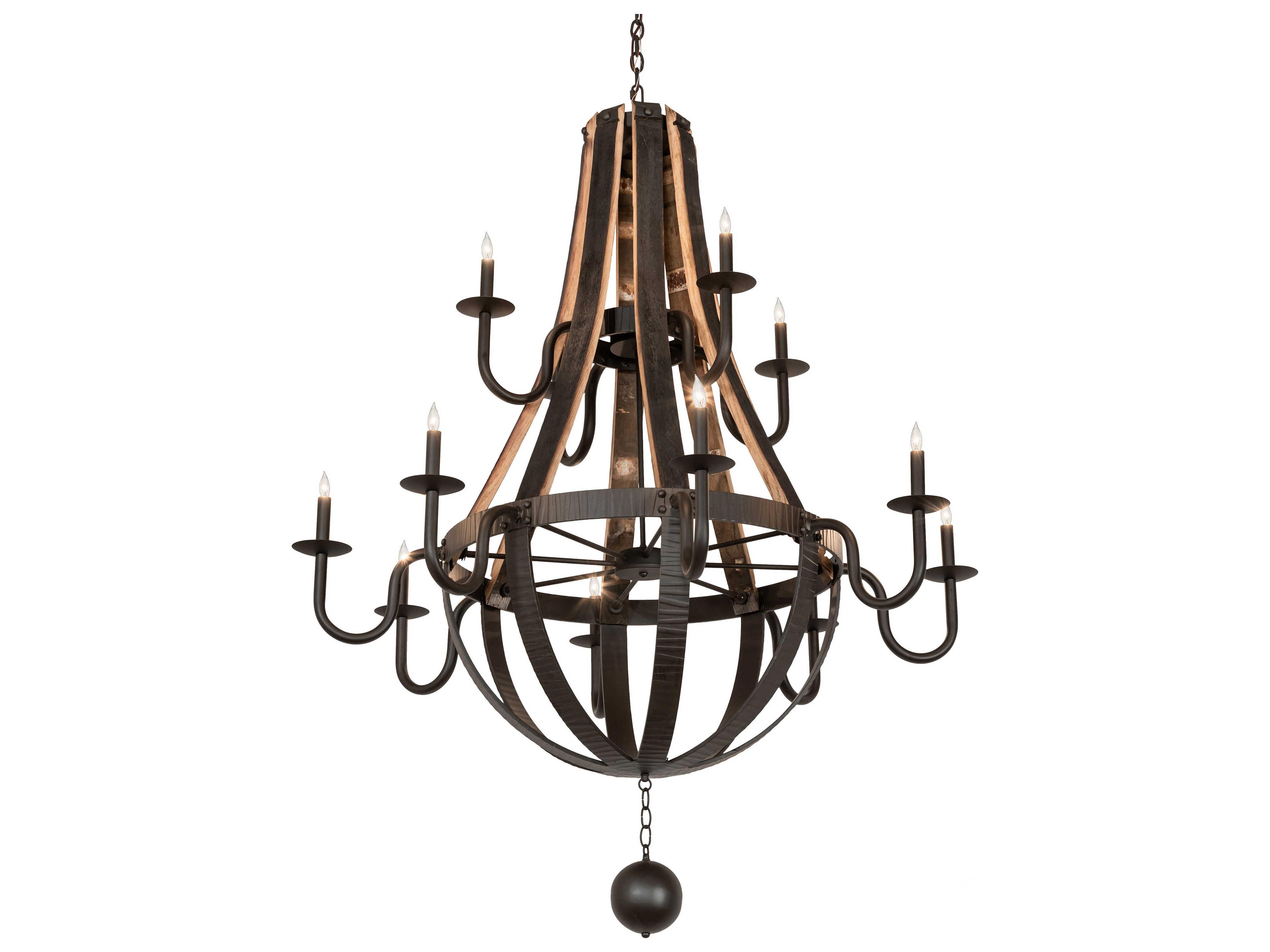 Meyda Barrel Stave 12-Light Natural Wood Oil Rubbed Bronze Brown Candelabra Tiered Chandelier