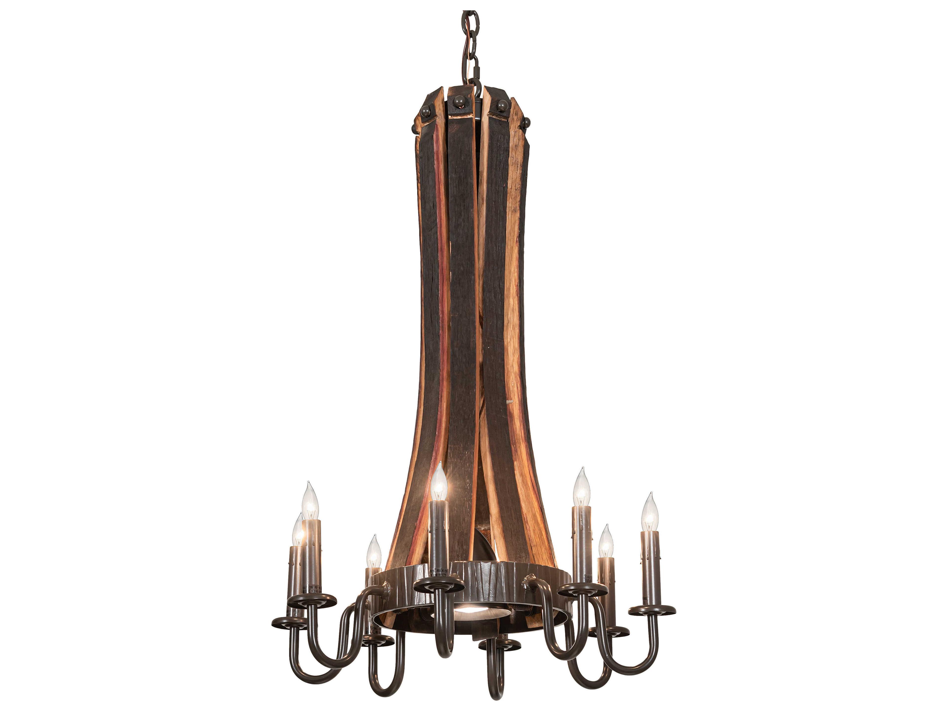 Meyda Barrel Stave 8 1-Light Natural Wood Timeless Bronze Brown Candelabra Chandelier
