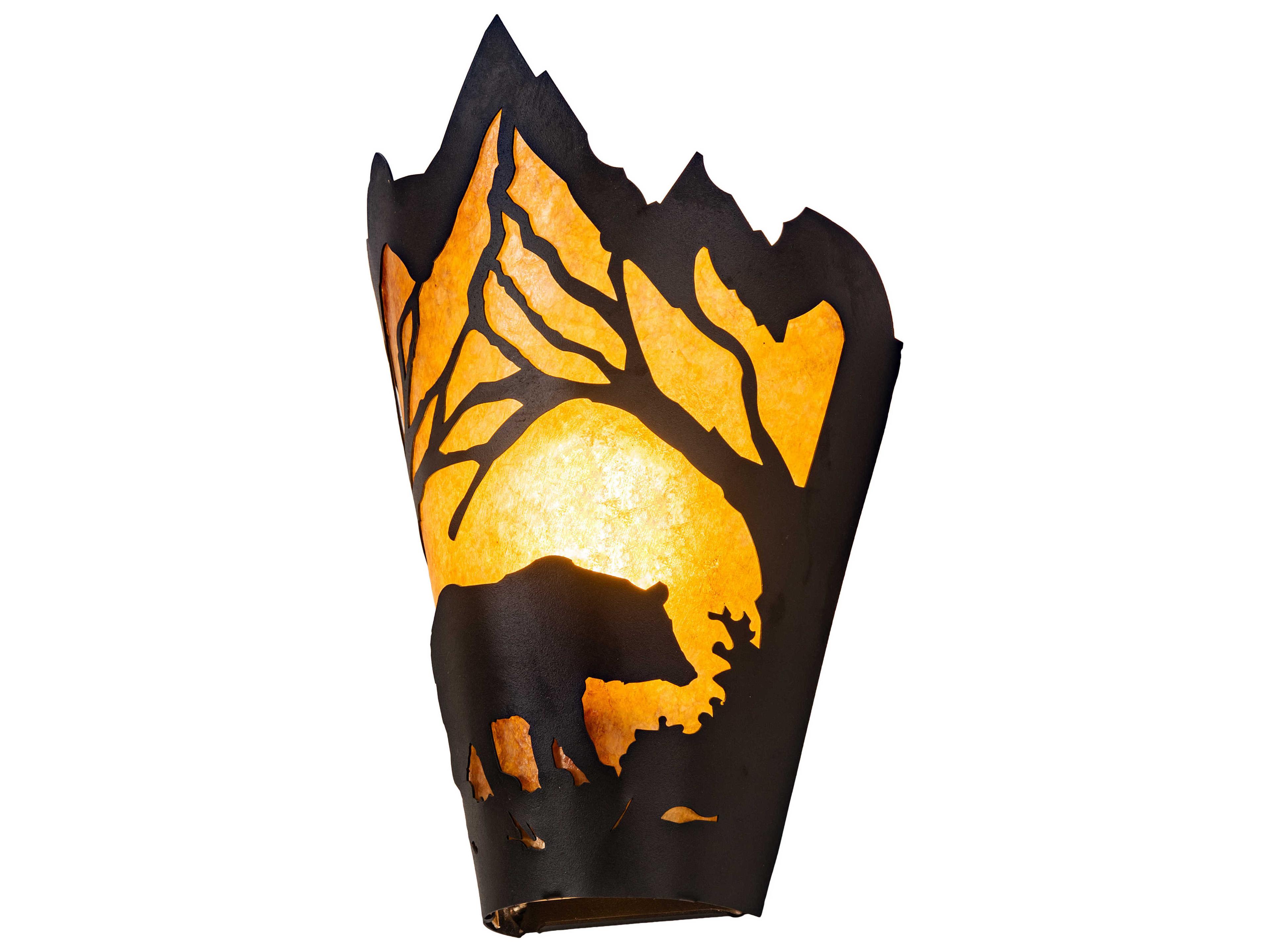 Meyda Bear At Dawn 1-Light Black Amber Mica Brown Tiffany Wall Sconce