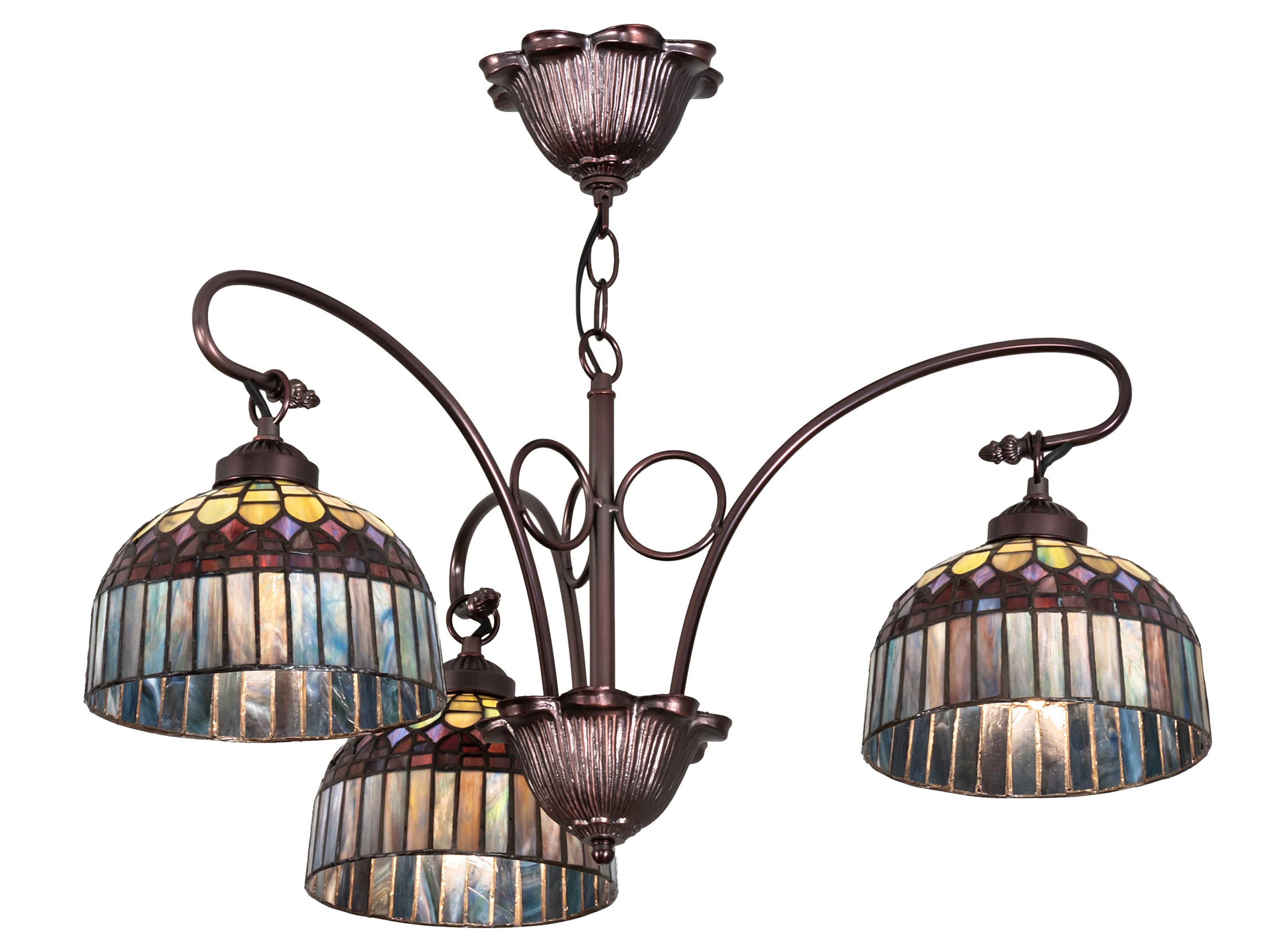 Meyda Candice 3-Light Mahogany Bronze Glass Tiffany Bell Chandelier