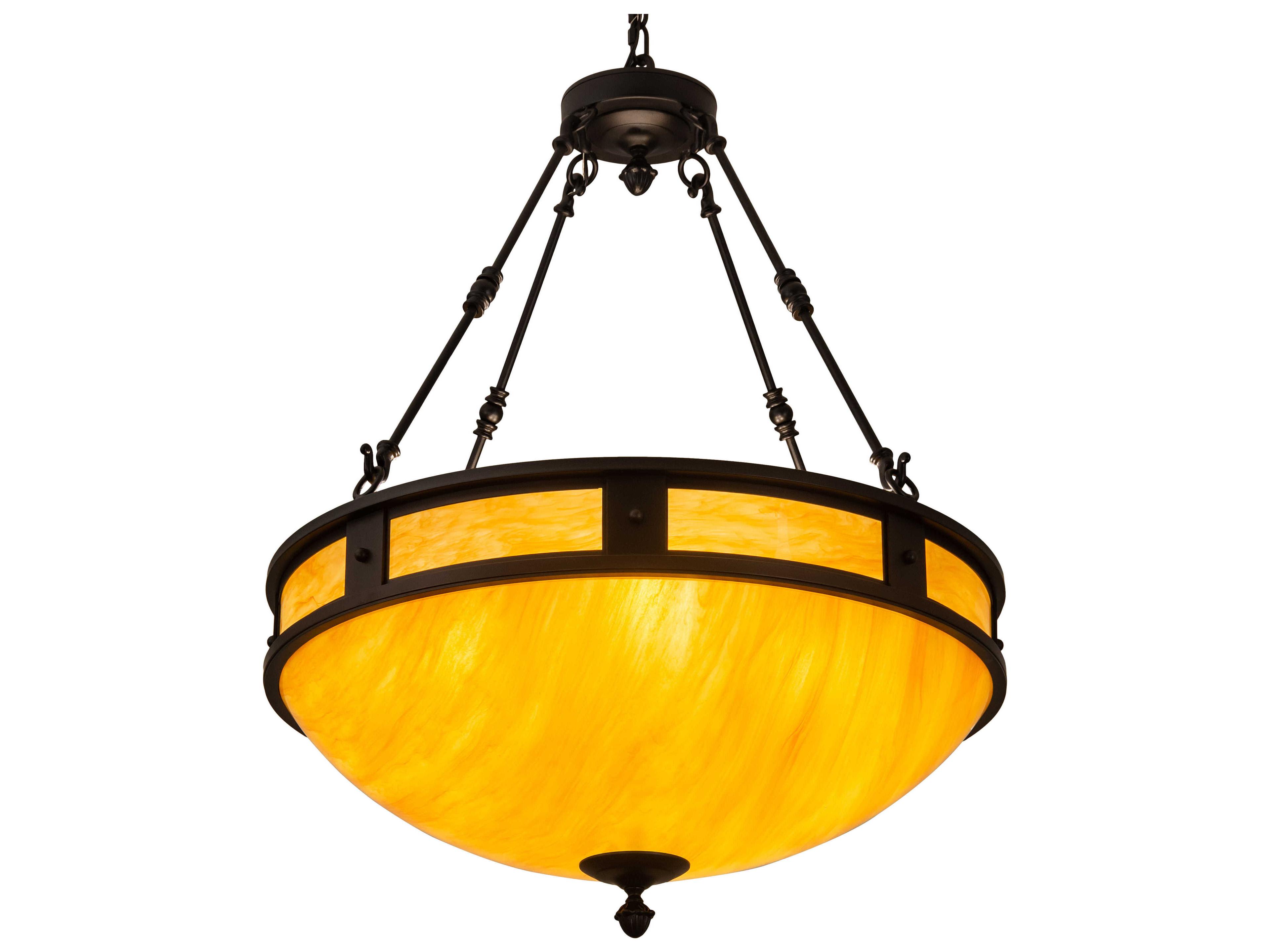 Meyda Capella 4-Light Satin Black Wrought Brown Glass Bowl Pendant