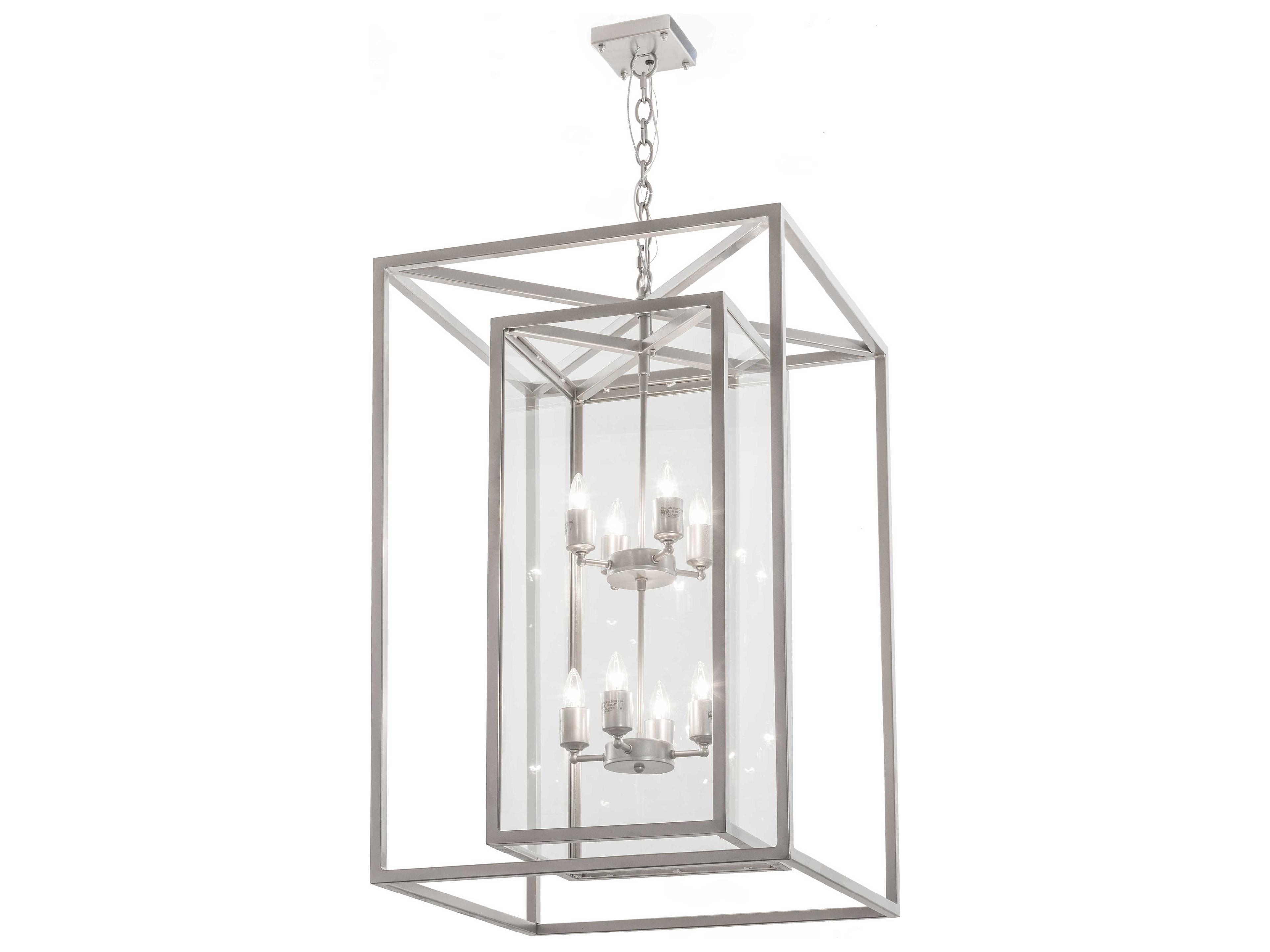 Meyda Kitzi Box 8-Light Nickel Glass Candelabra Geometric Tiered Chandelier