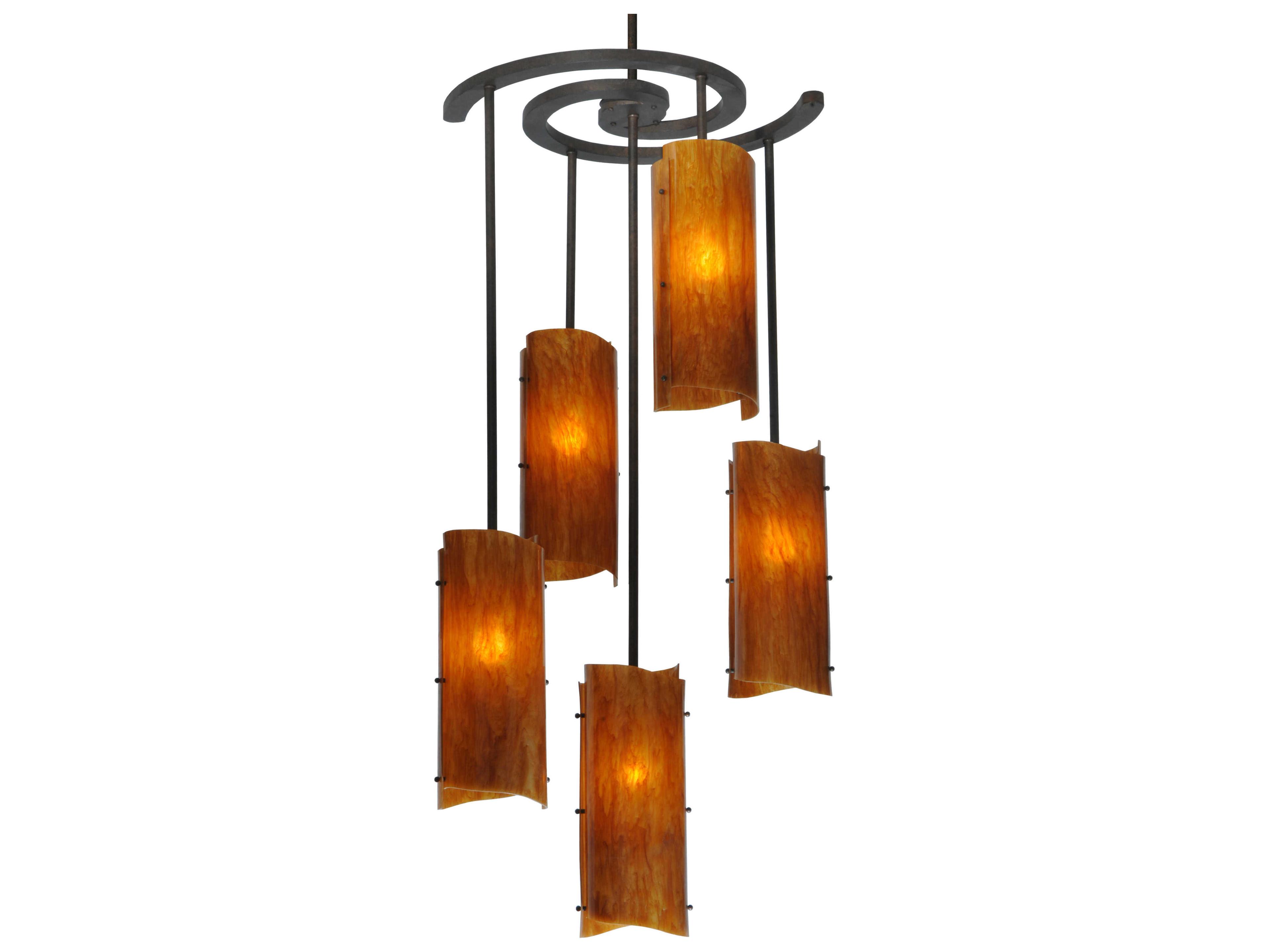 Meyda Contemporary 5-Light Orange Glass Cylinder Chandelier