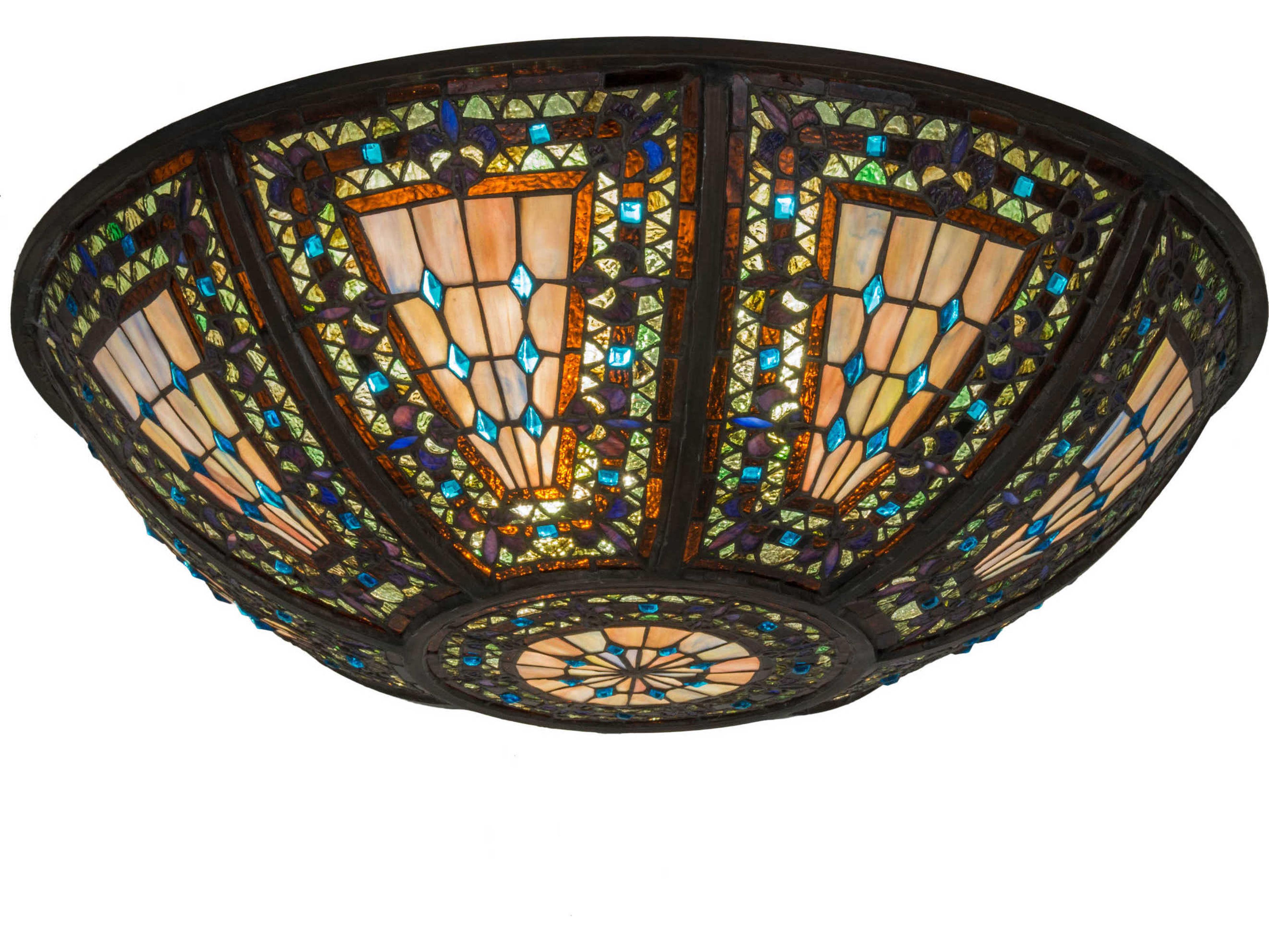 Meyda Fleur-De-Lis Copperfoil Blue & Green 24" Shade