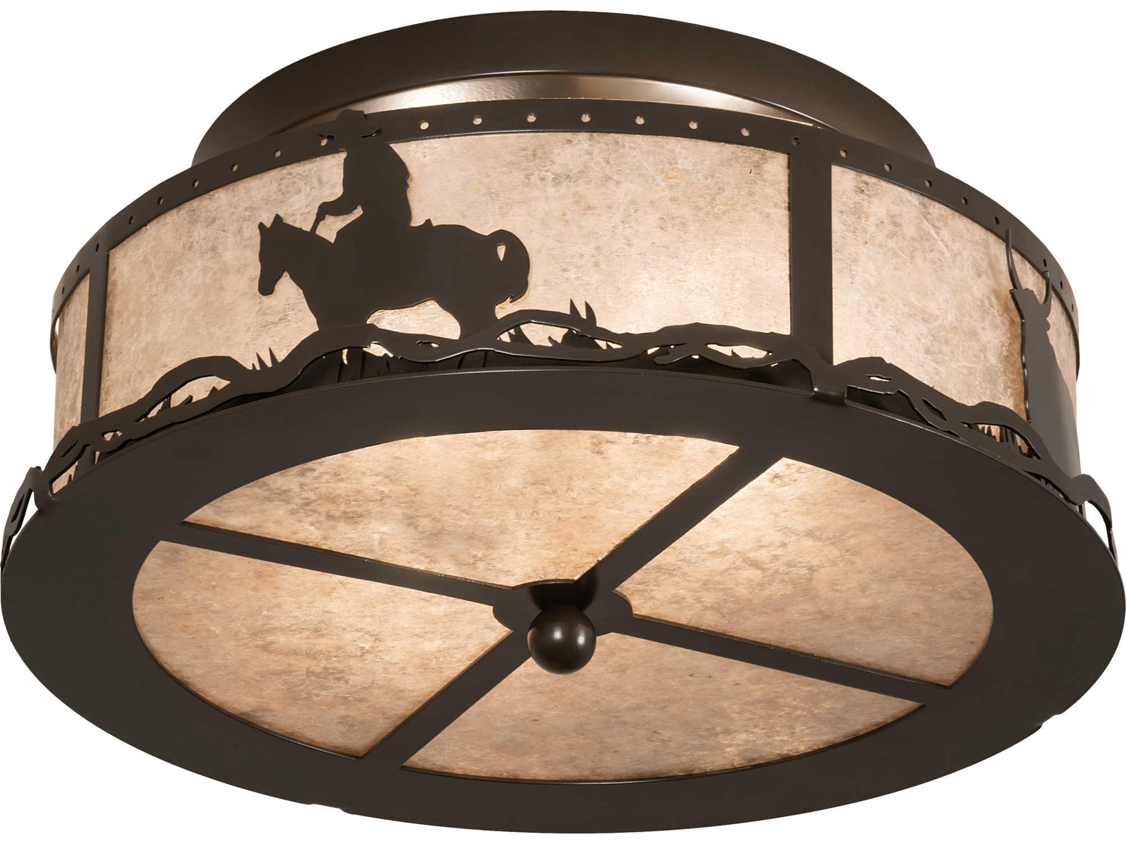 Meyda Cowboy & Steer 2-Light Timeless Bronze Drum Flush Mount