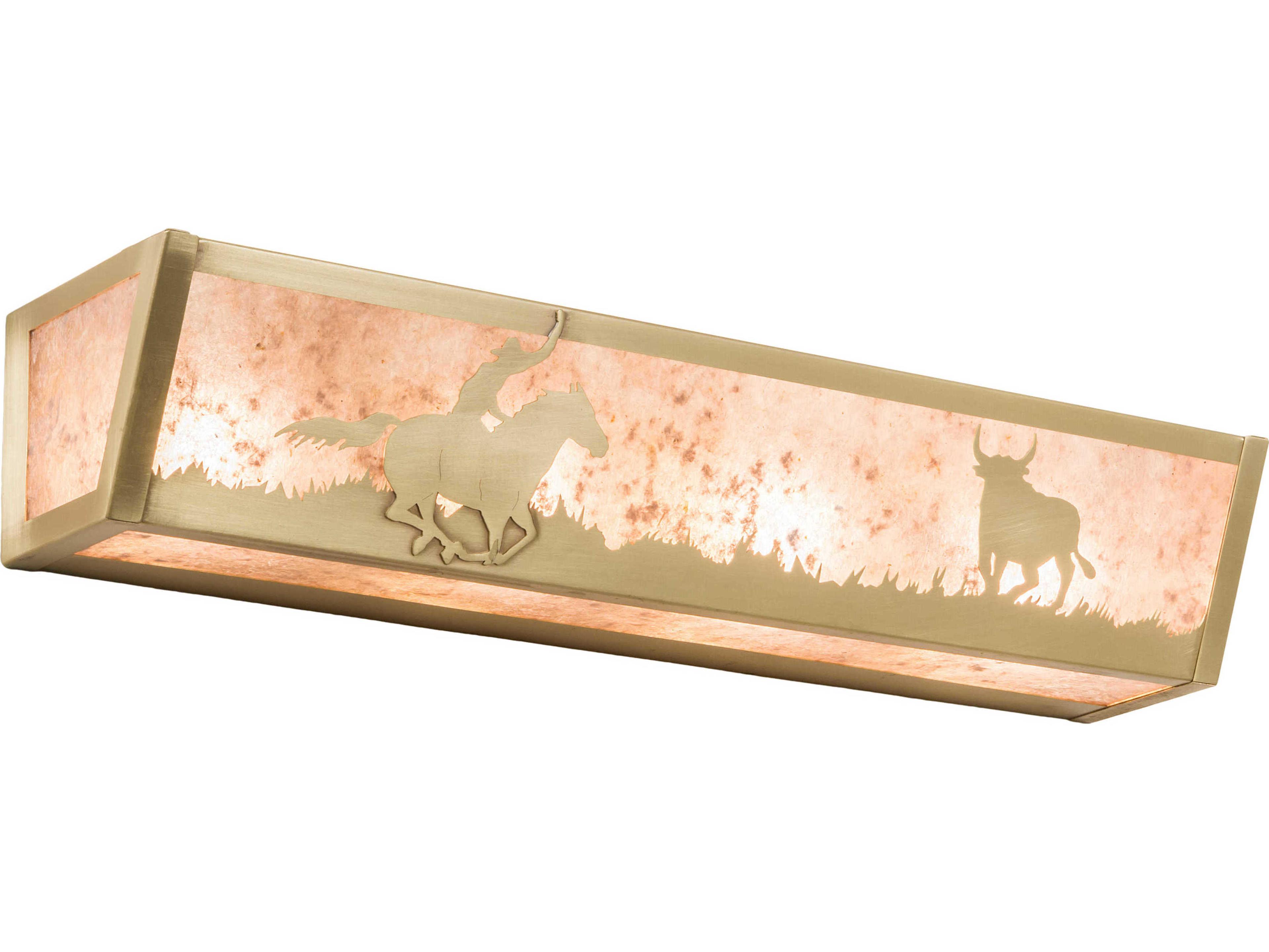 Meyda Cowboy & Steer 4-Light Natural Brass Silver Vanity Light