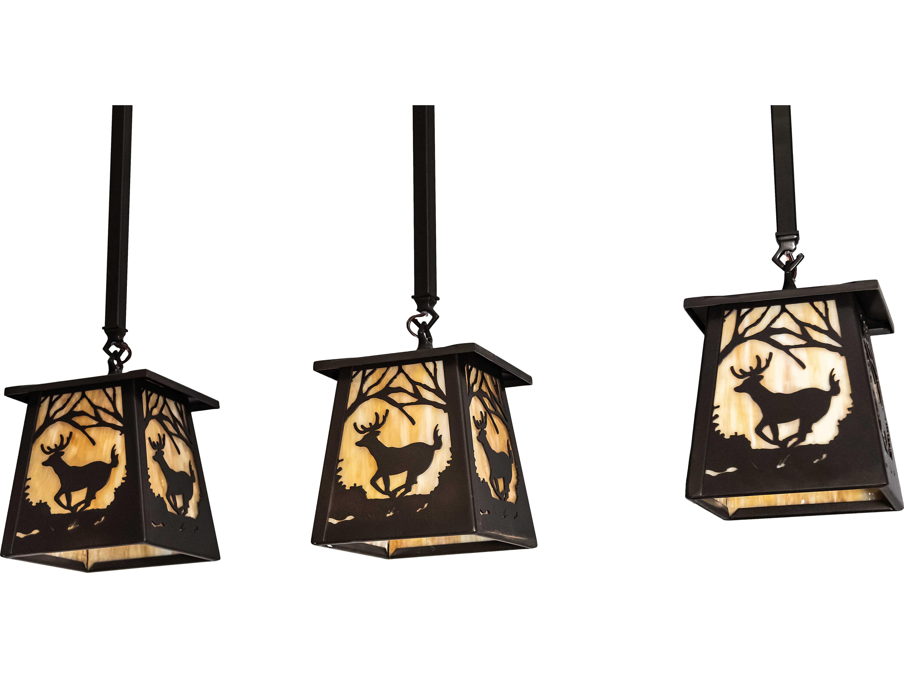 Meyda Deer At Dawn 3-Light Bronze Glass Geometric Island Pendant