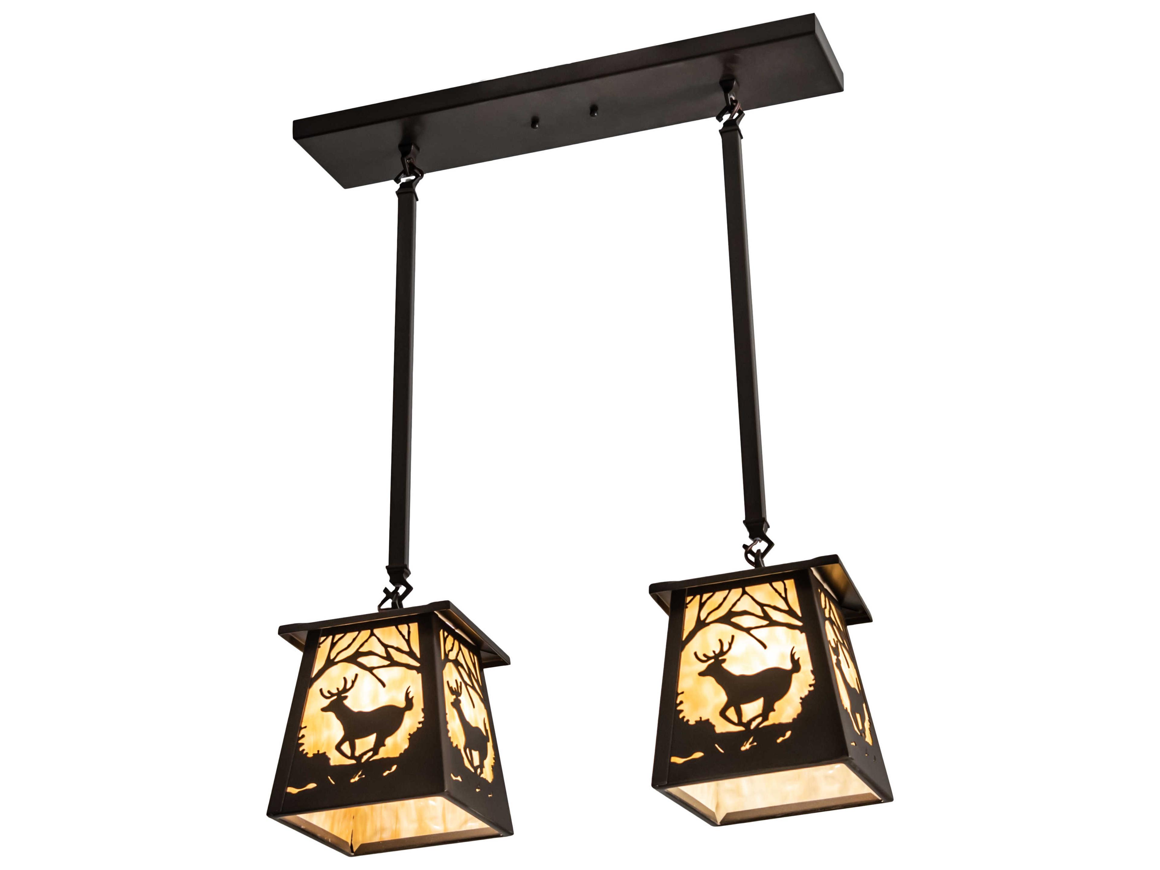 Meyda Deer At Dawn 2-Light Bronze Glass Geometric Island Pendant