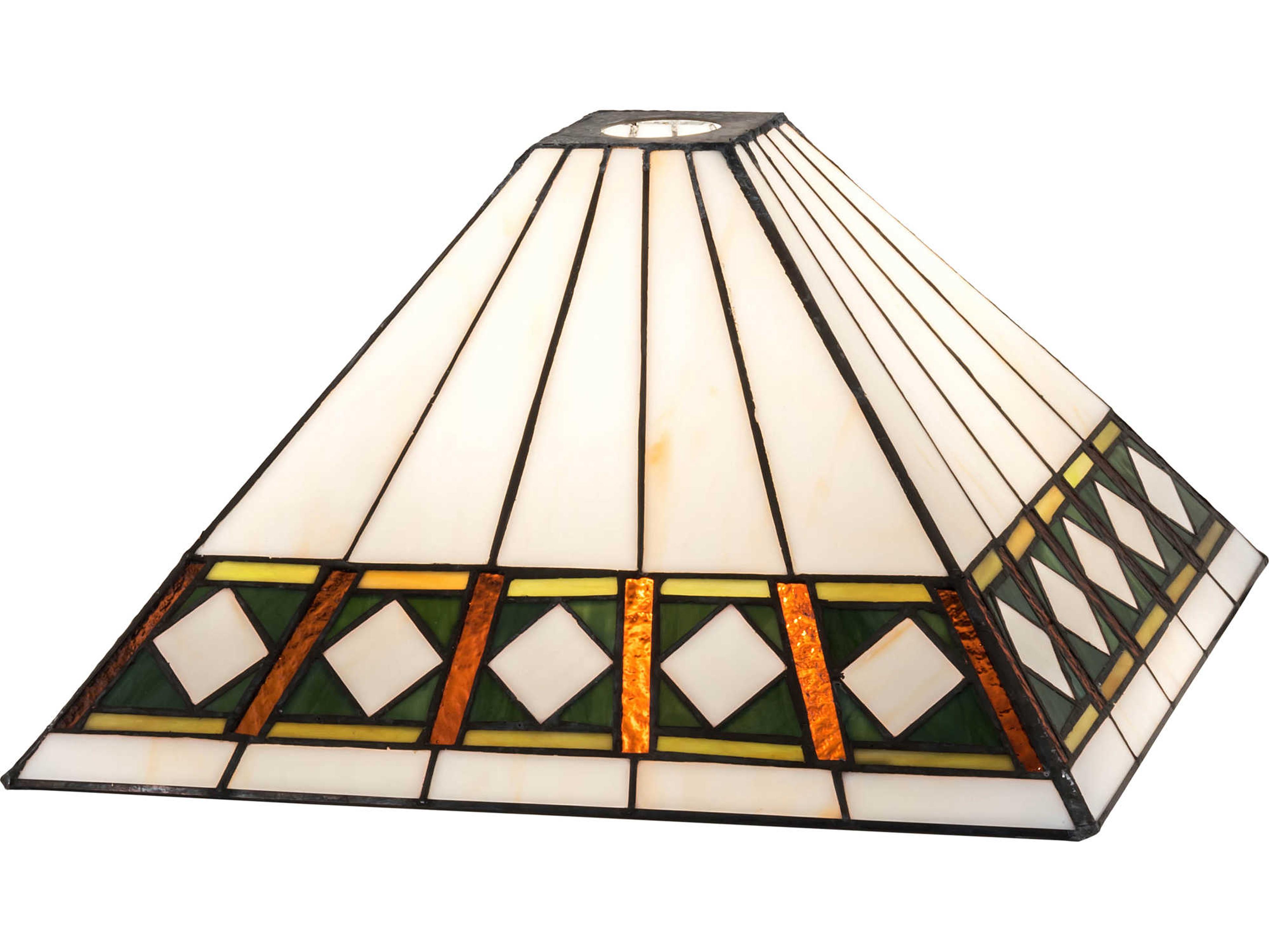 Meyda 14" Green / Chocolate / White Diamond Band Mission Shade