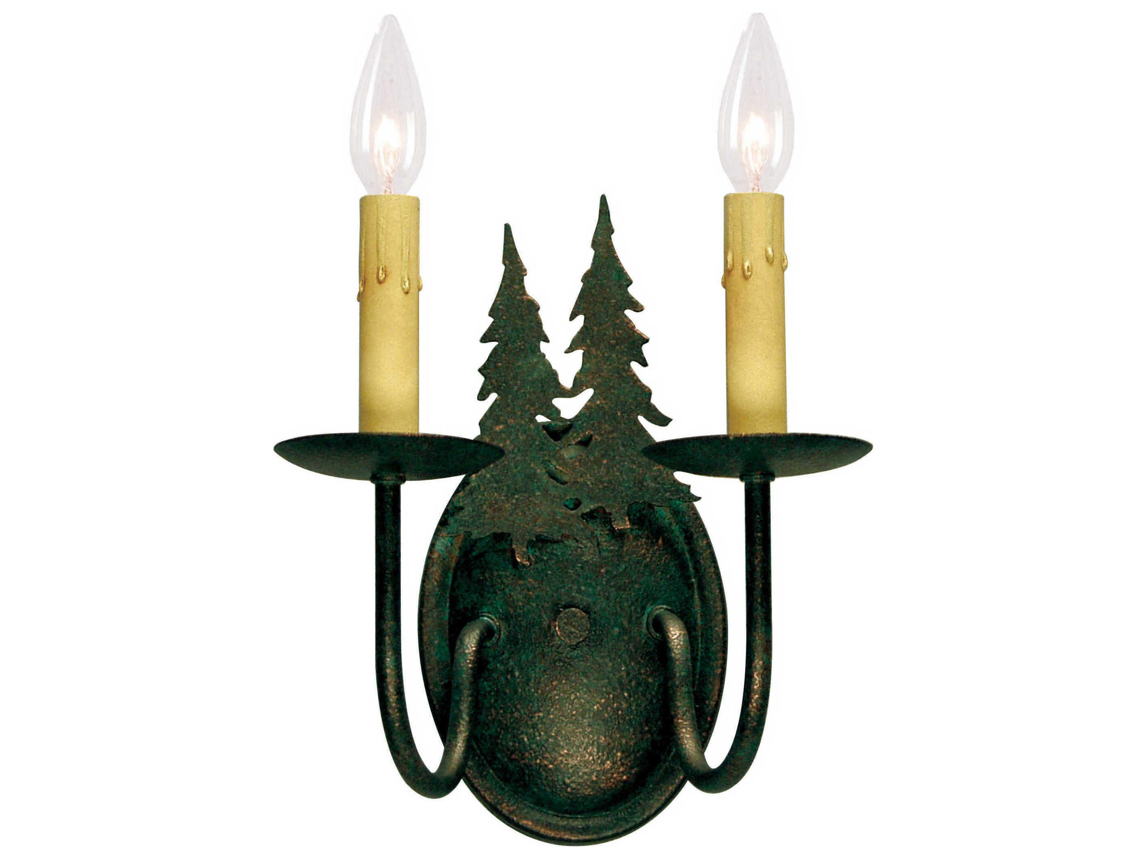 Meyda Double Pine Tree 2-Light Verdigris Green Wall Sconce