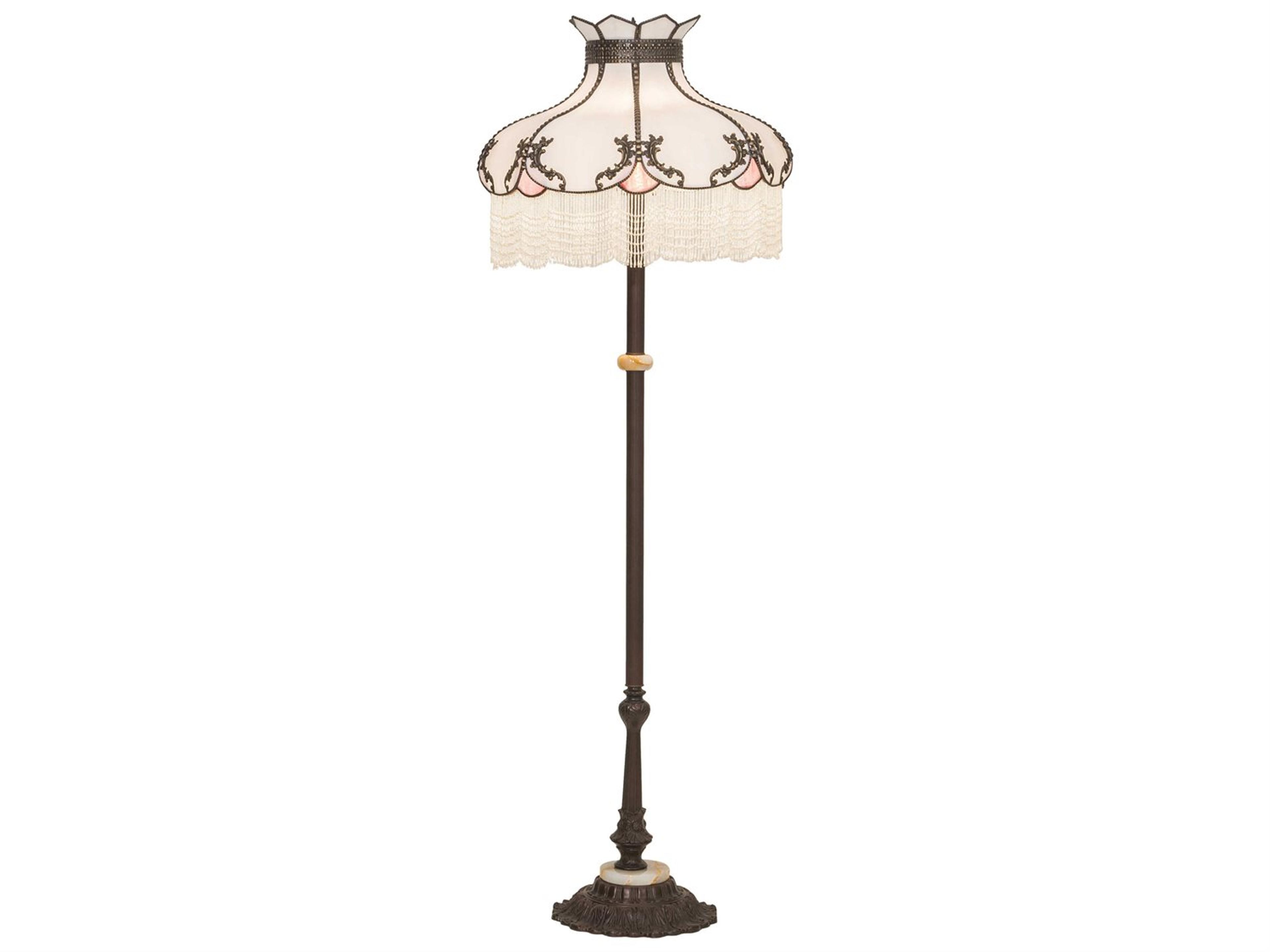 Meyda Elizabeth Glass Tiffany Antique Brass Pink Floor Lamp