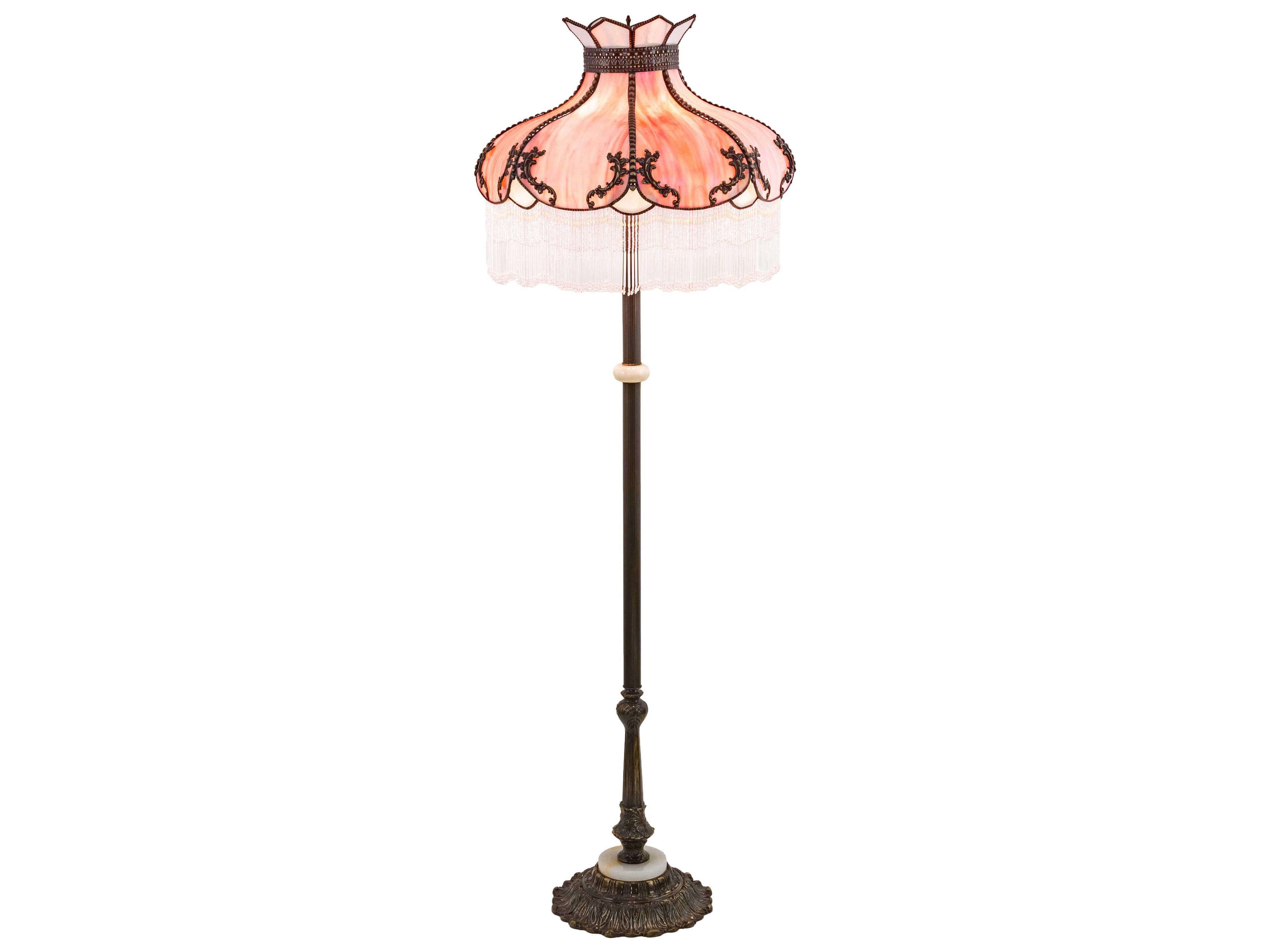 Meyda Elizabeth Glass Tiffany Antique Brass Pink Floor Lamp