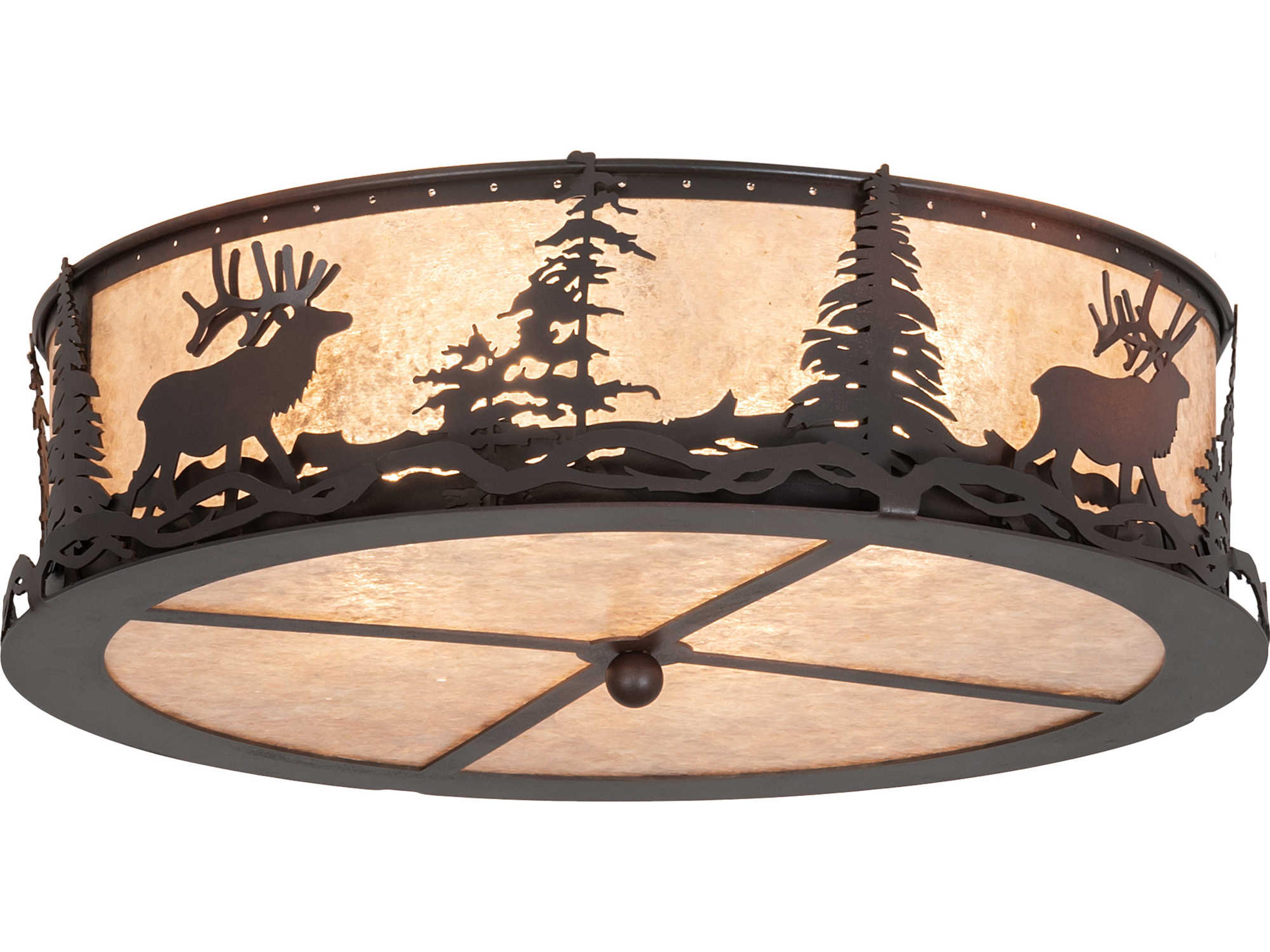 Meyda Elk At Dusk 4-Light Wrought Iron Black Drum Flush Mount