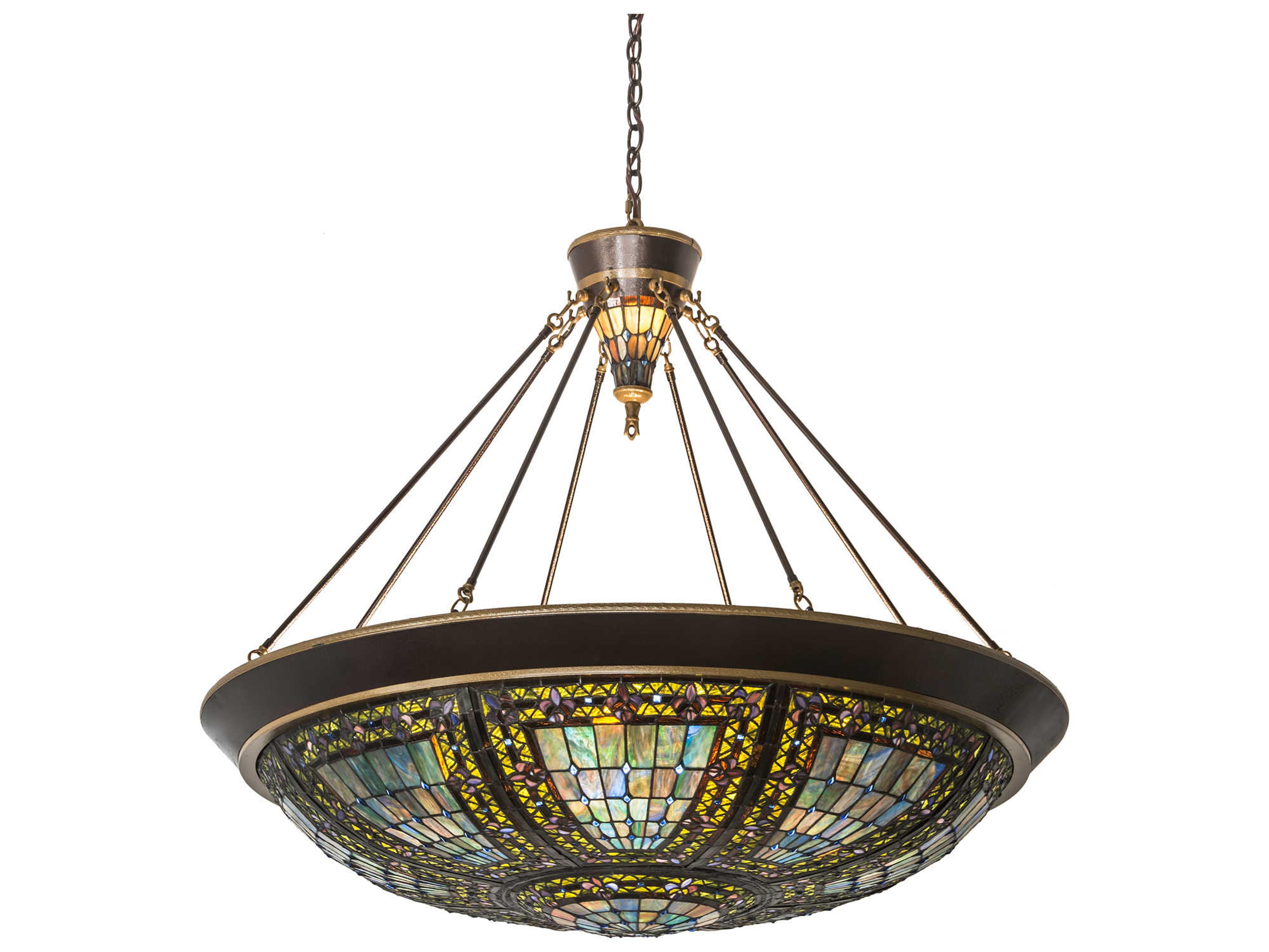 Meyda Fleur-de-lis 8 2-Light Copper Vein Glass Tiffany Bowl Pendant