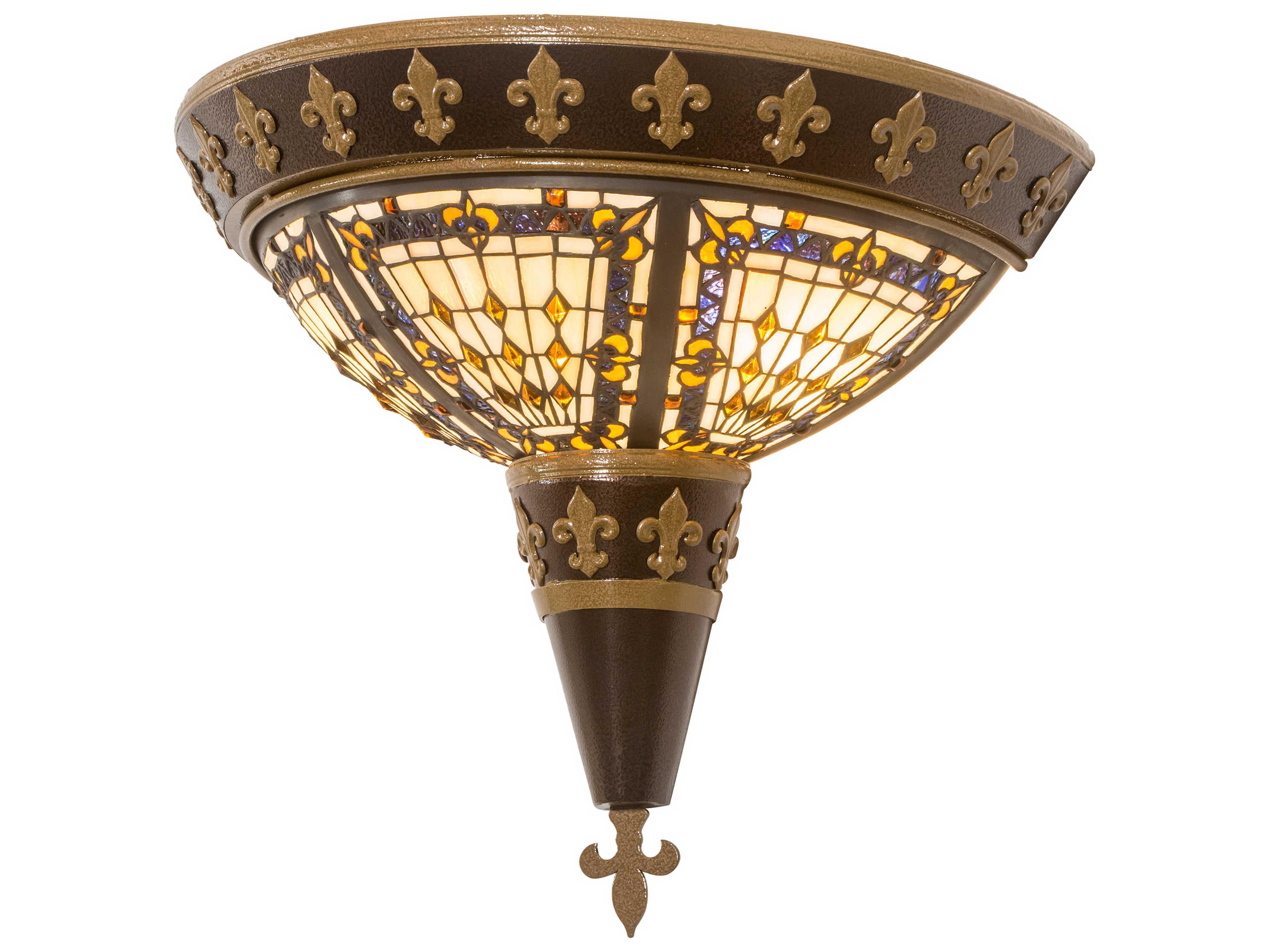 Meyda Fleur-de-lis 2-Light Copper Vein Gold Glass Tiffany Wall Sconce