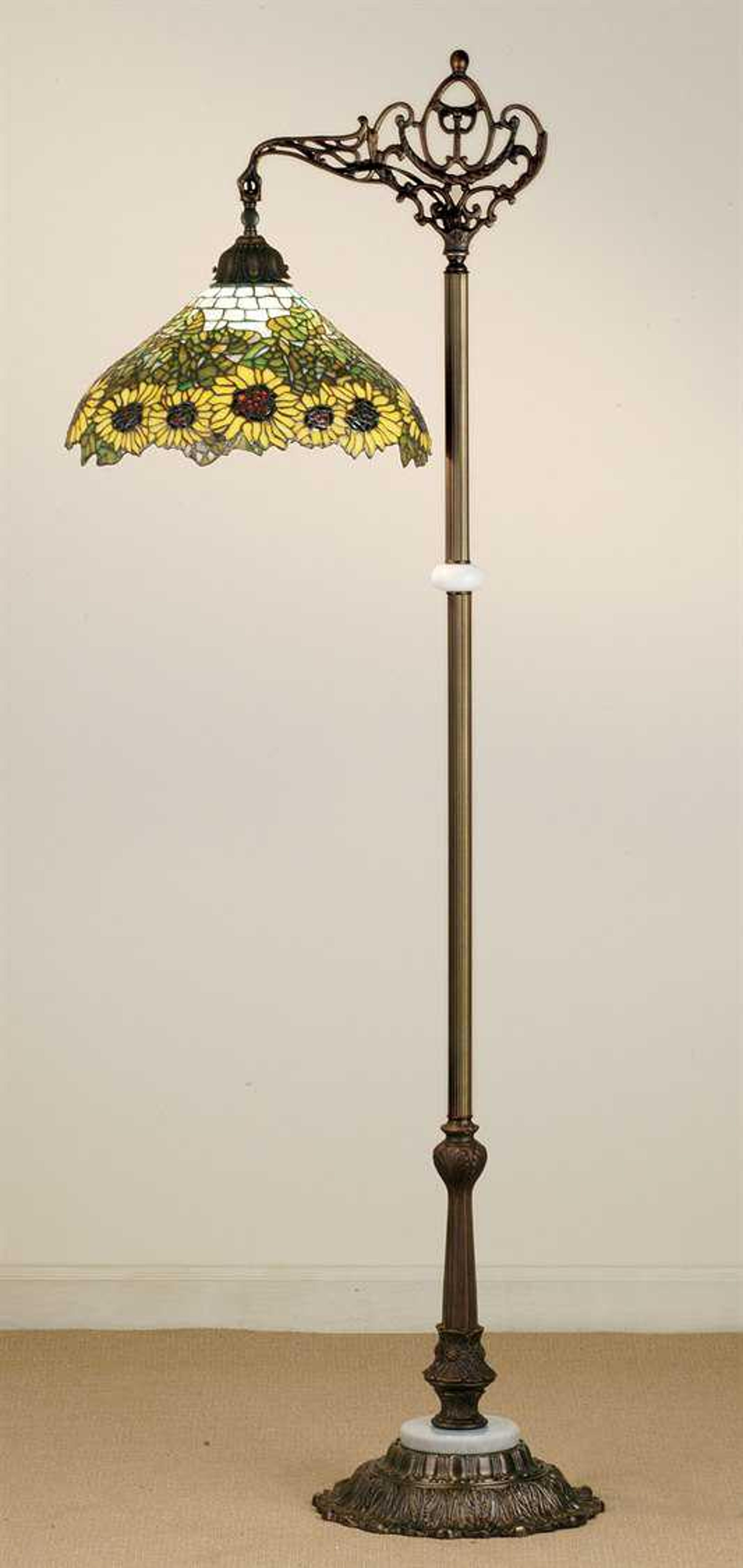 Meyda Wild Sunflower Bridge Arm Bronze Tiffany Floor Lamp