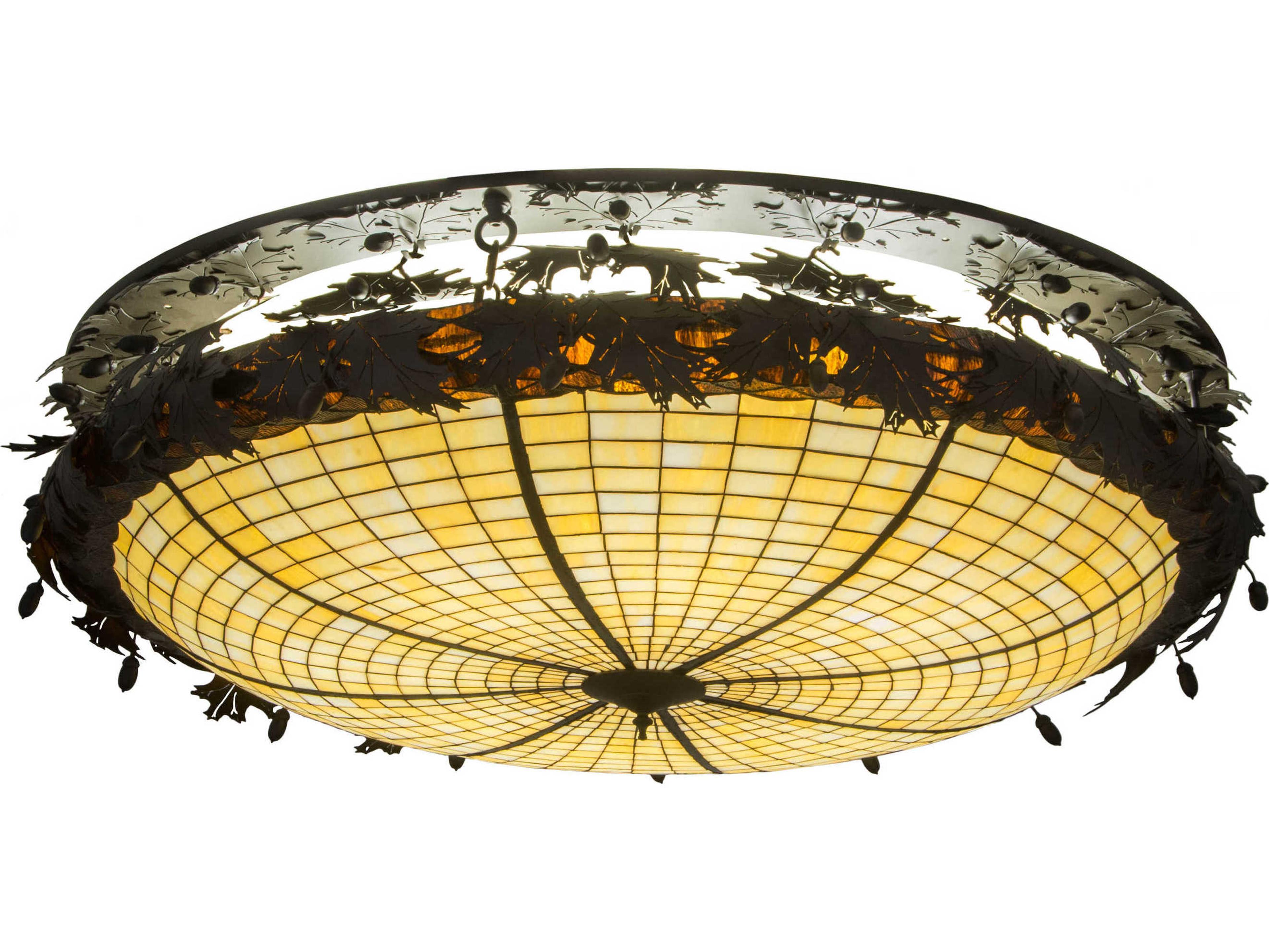 Meyda Greenbriar Oak 8-Light Copper Glass Tiffany Bowl Flush Mount