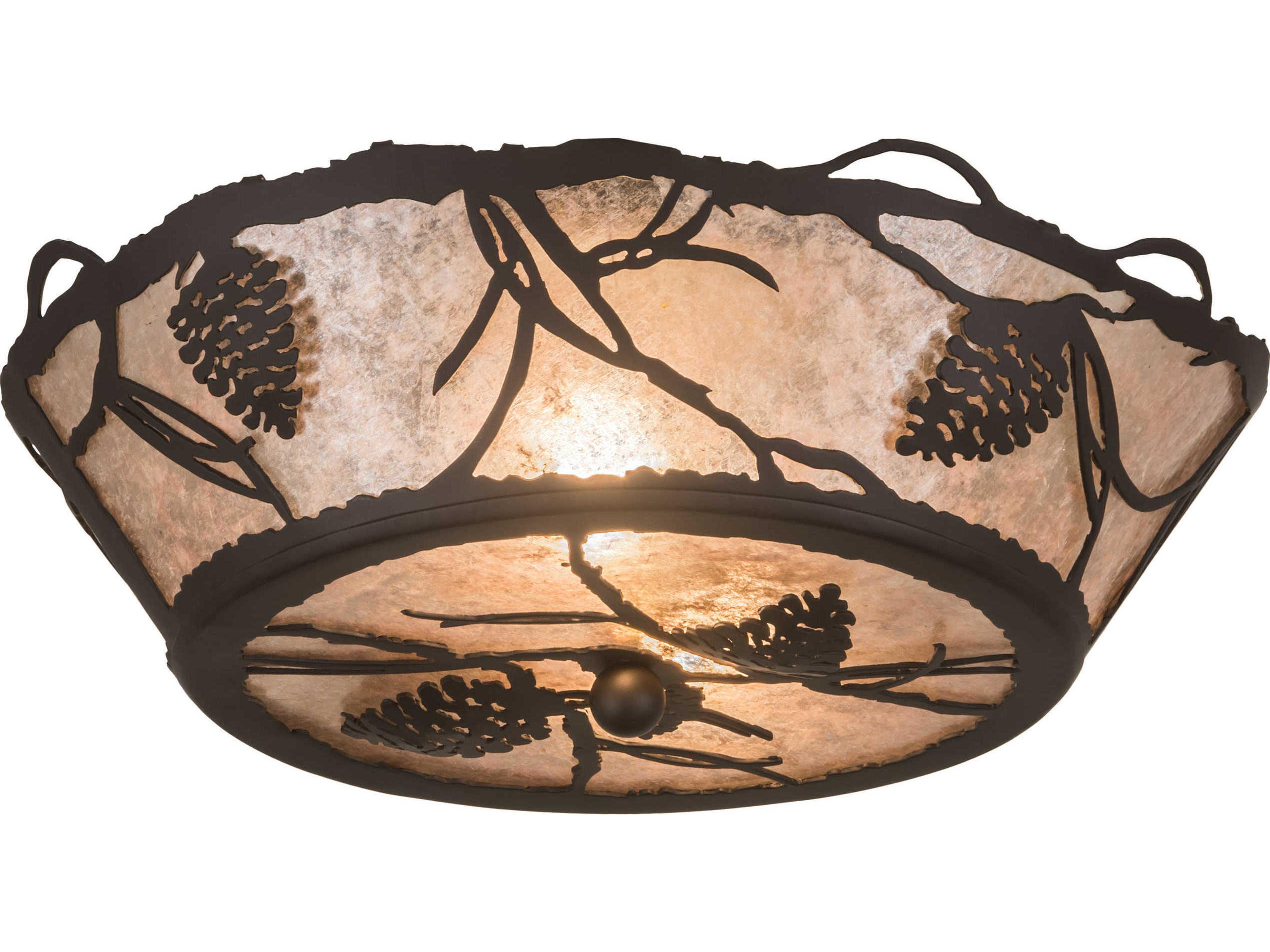 Meyda Whispering Pines 2-Light Bronze Glass Bowl Geometric Flush Mount