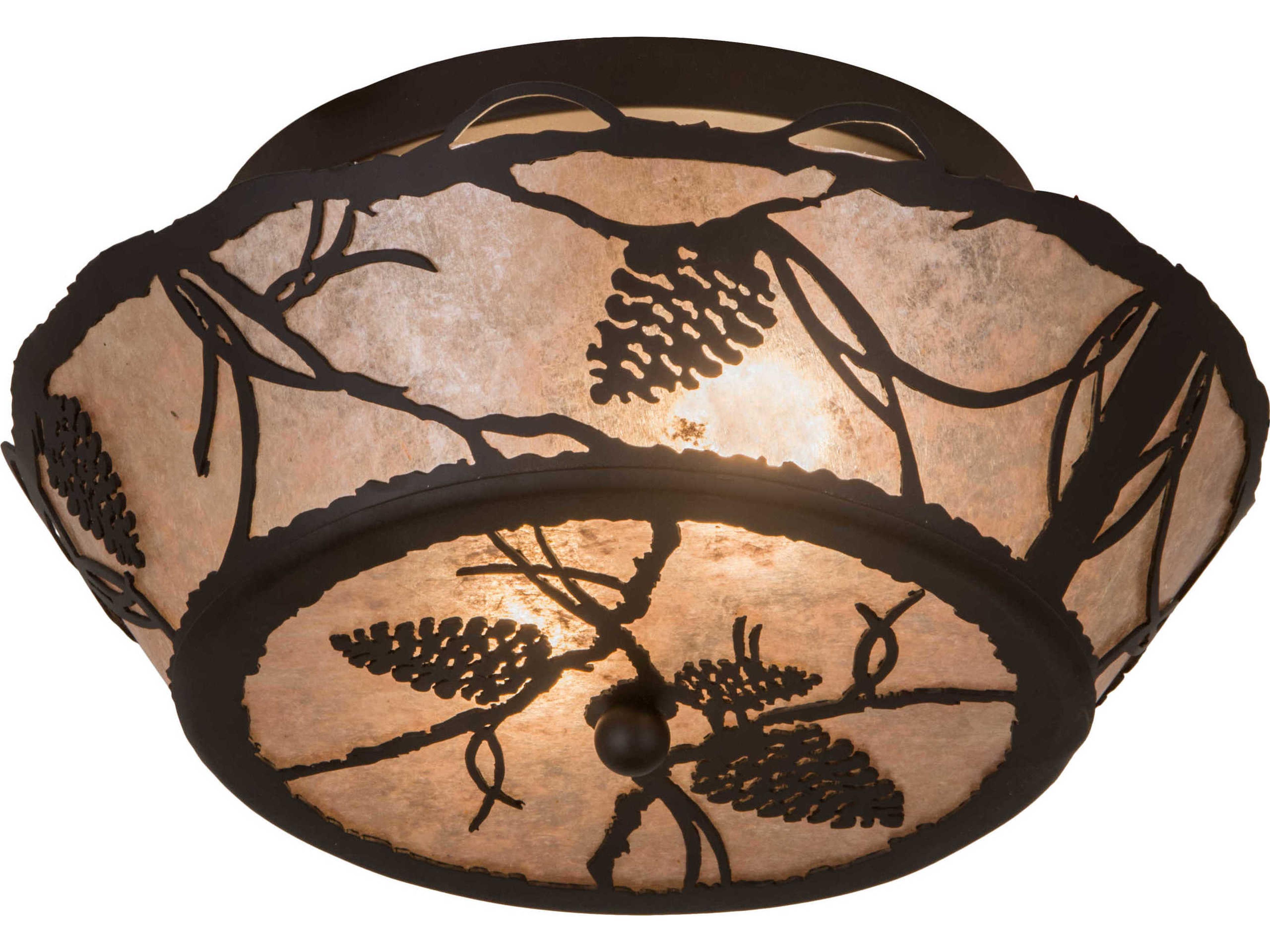 Meyda Whispering Pines 2-Light Bronze Glass Bowl Flush Mount