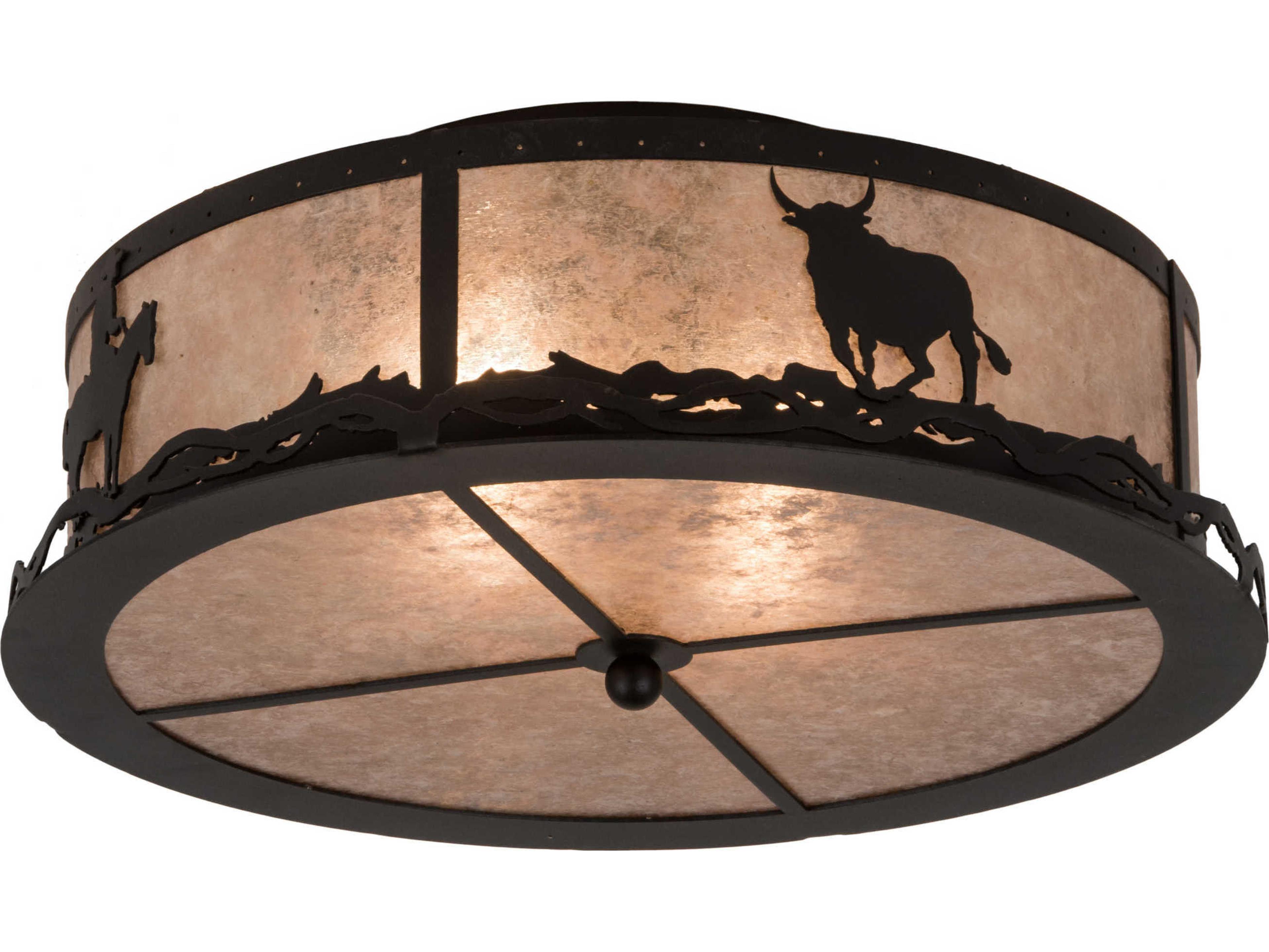 Meyda 2-Light Black Glass Drum Flush Mount