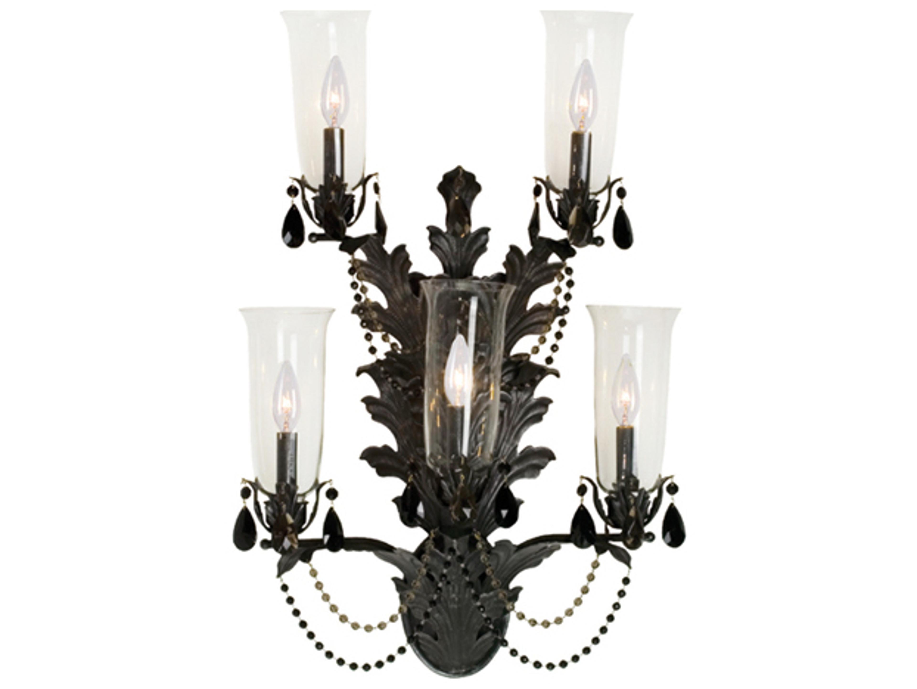 Meyda French Baroque 5-Light Chestnut Black Crystal Glass Wall Sconce