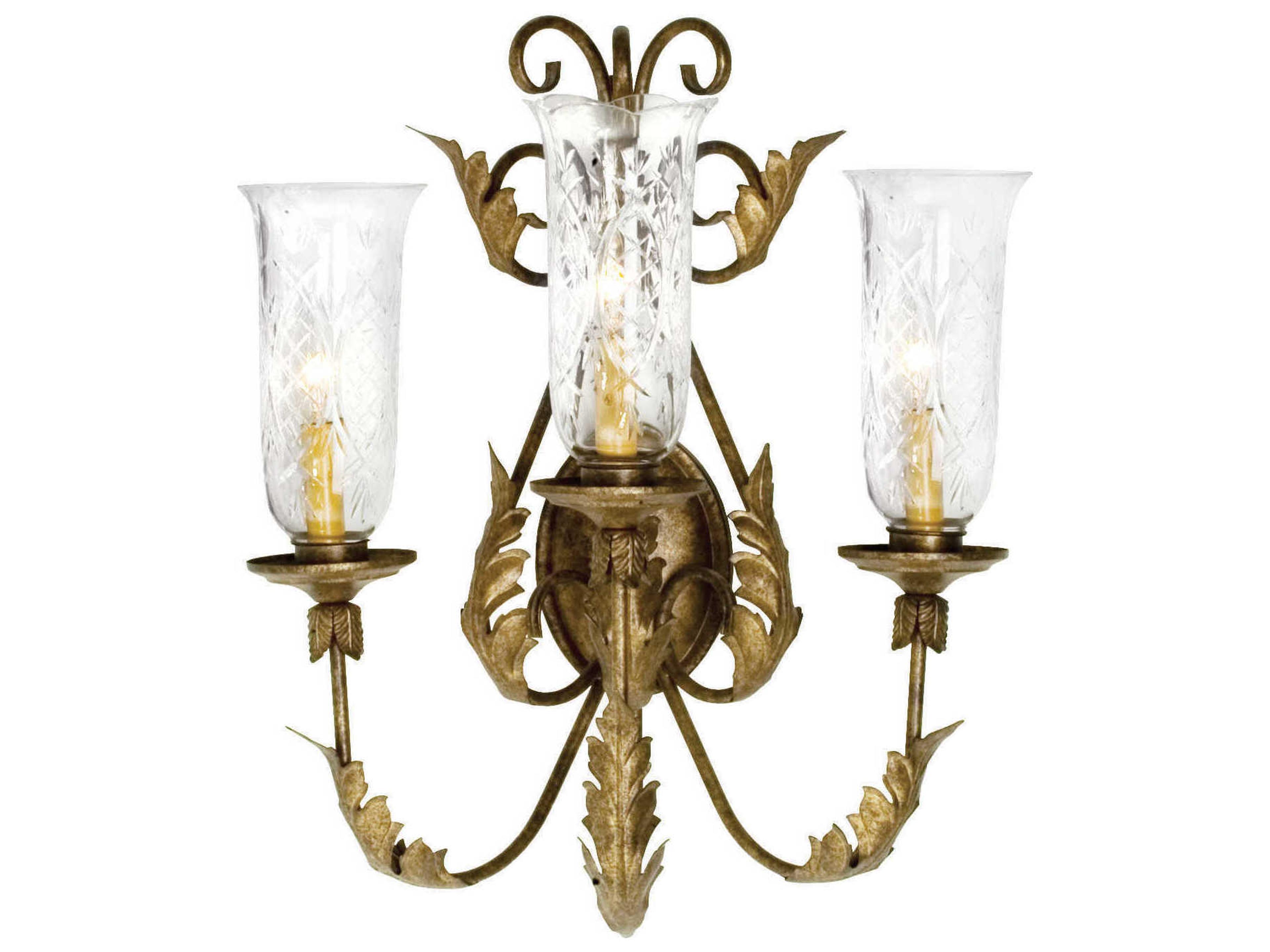 Meyda French Elegance 3-Light Cortez Gold Glass Wall Sconce