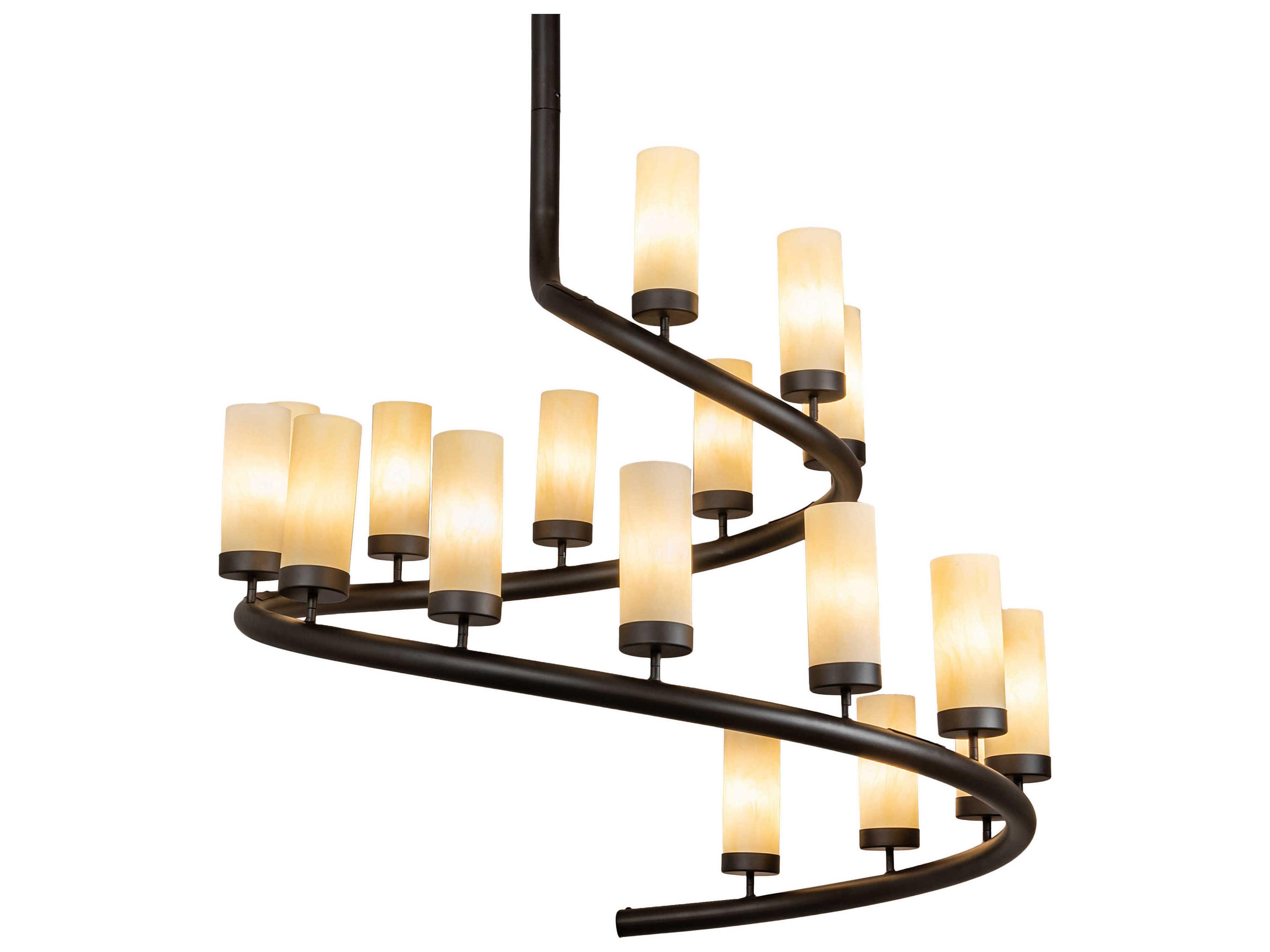 Meyda French Horn 17-Light Black Beige Off White Cylinder Chandelier