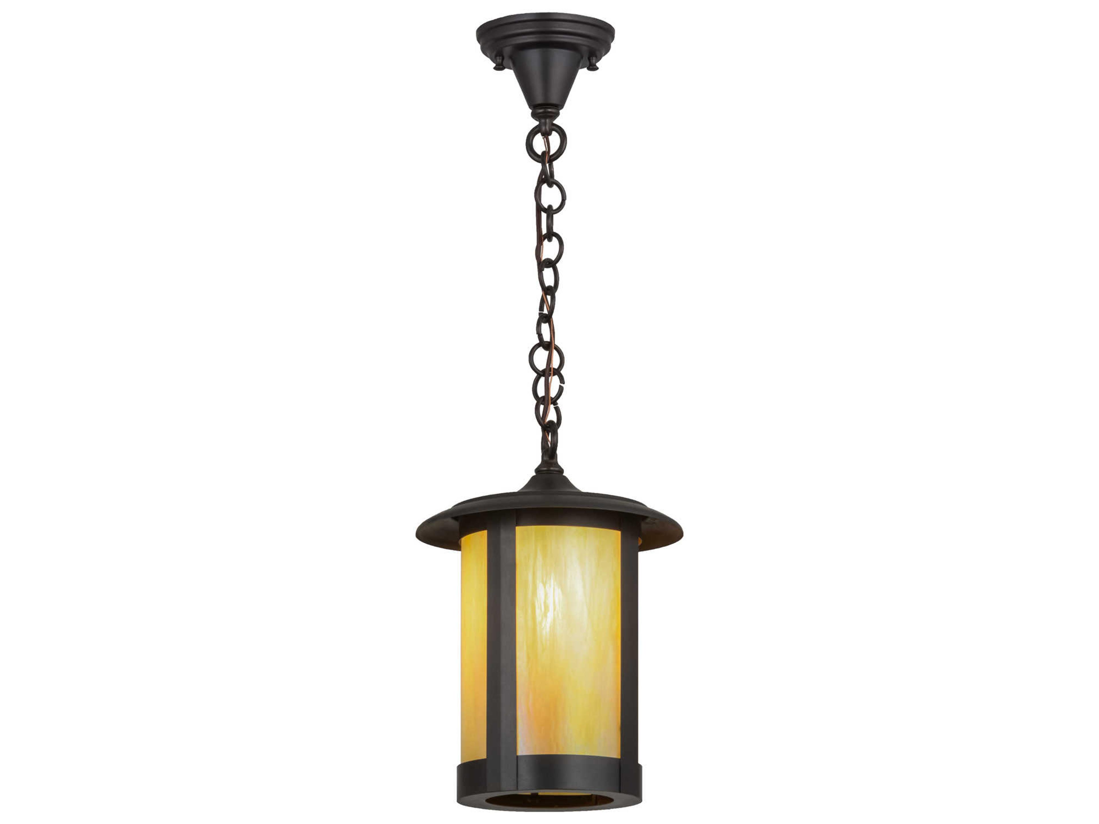 Meyda Fulton 1-Light Craftsman Brown Glass Cylinder Lantern Mini Pendant