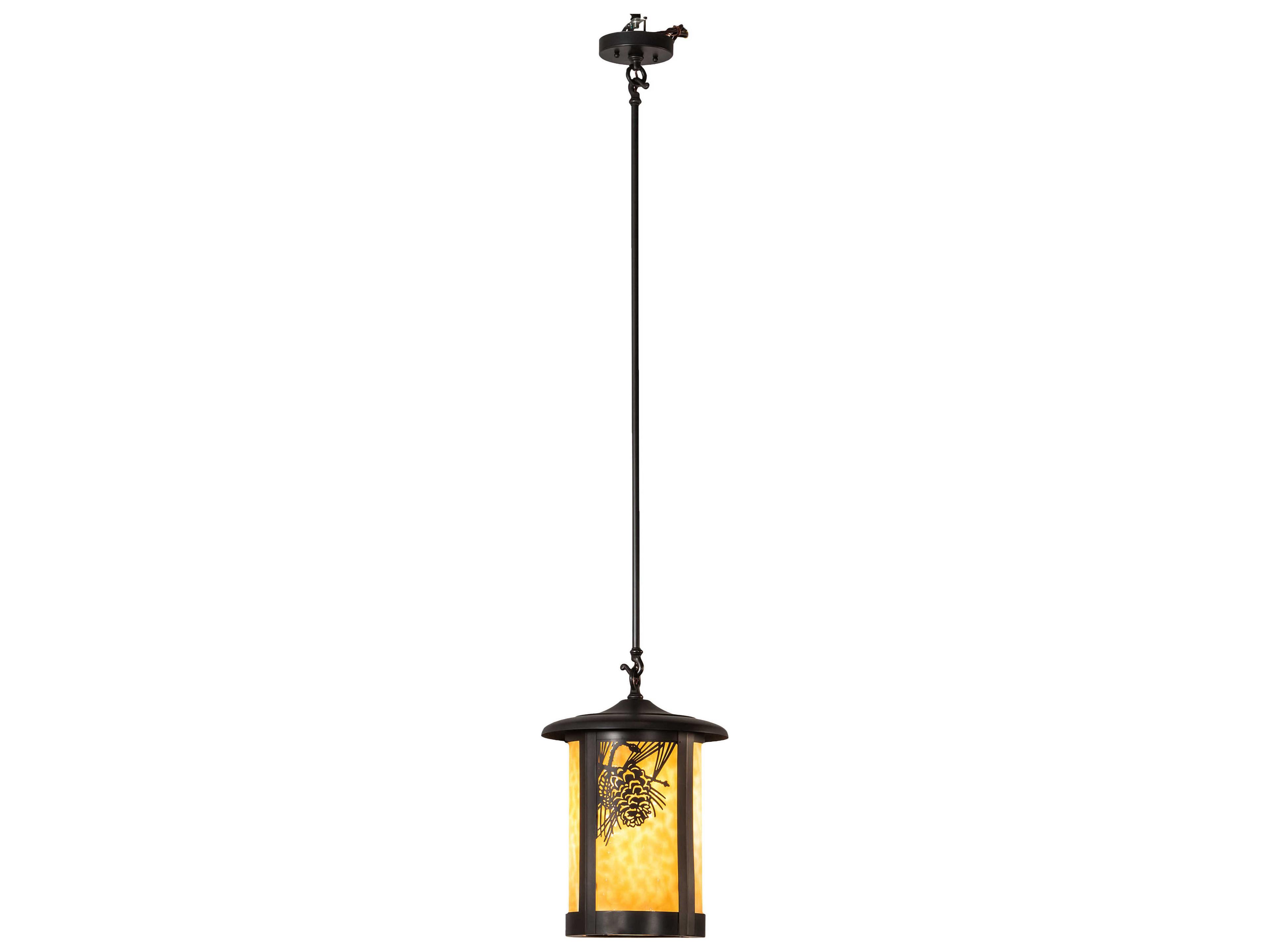 Meyda Fulton 1-Light Craftsman Brown Off White Glass Cylinder Lantern Mini Pendant