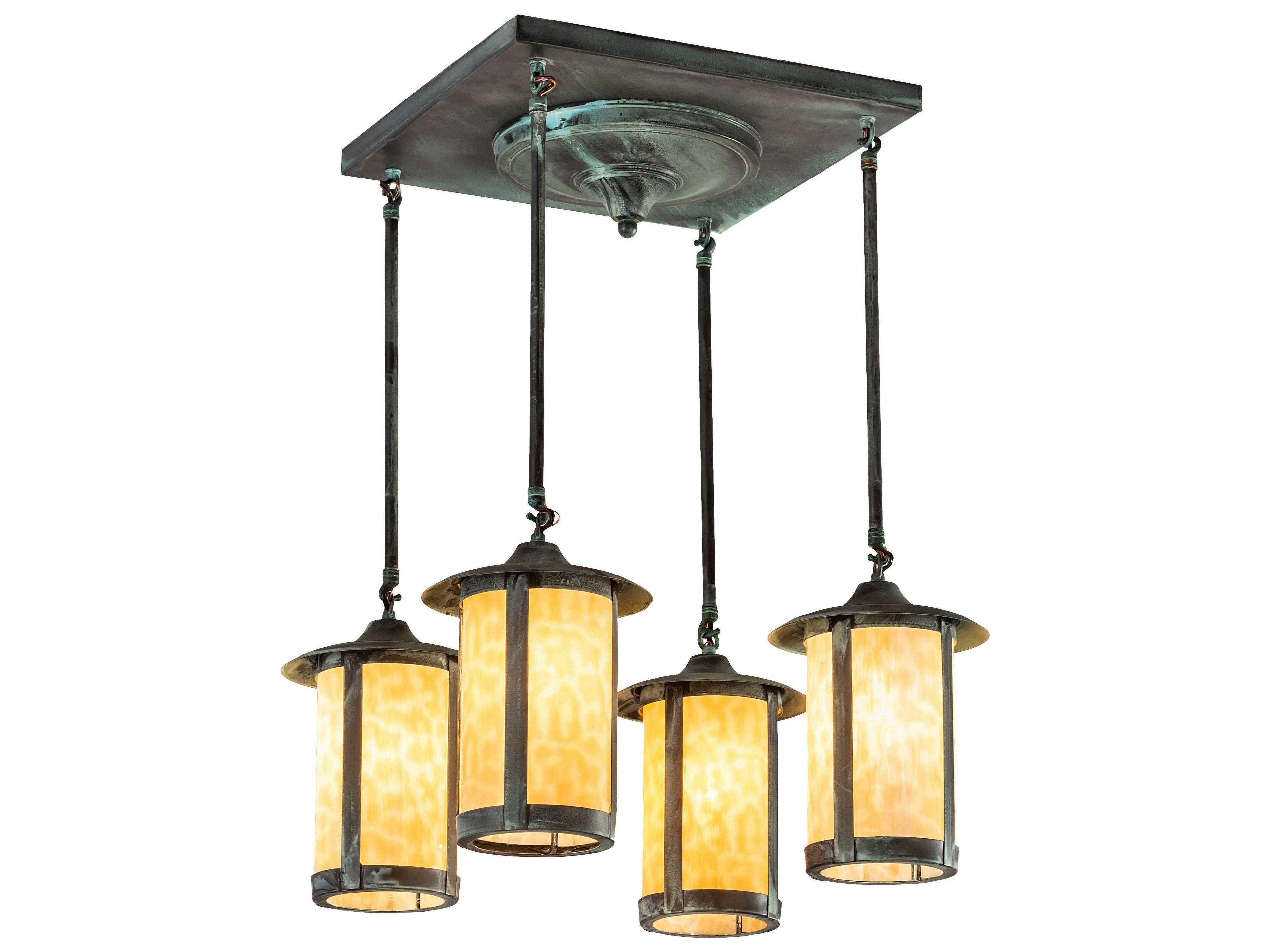 Meyda Fulton 4-Light Verdigris Green Glass Cylinder Pendant