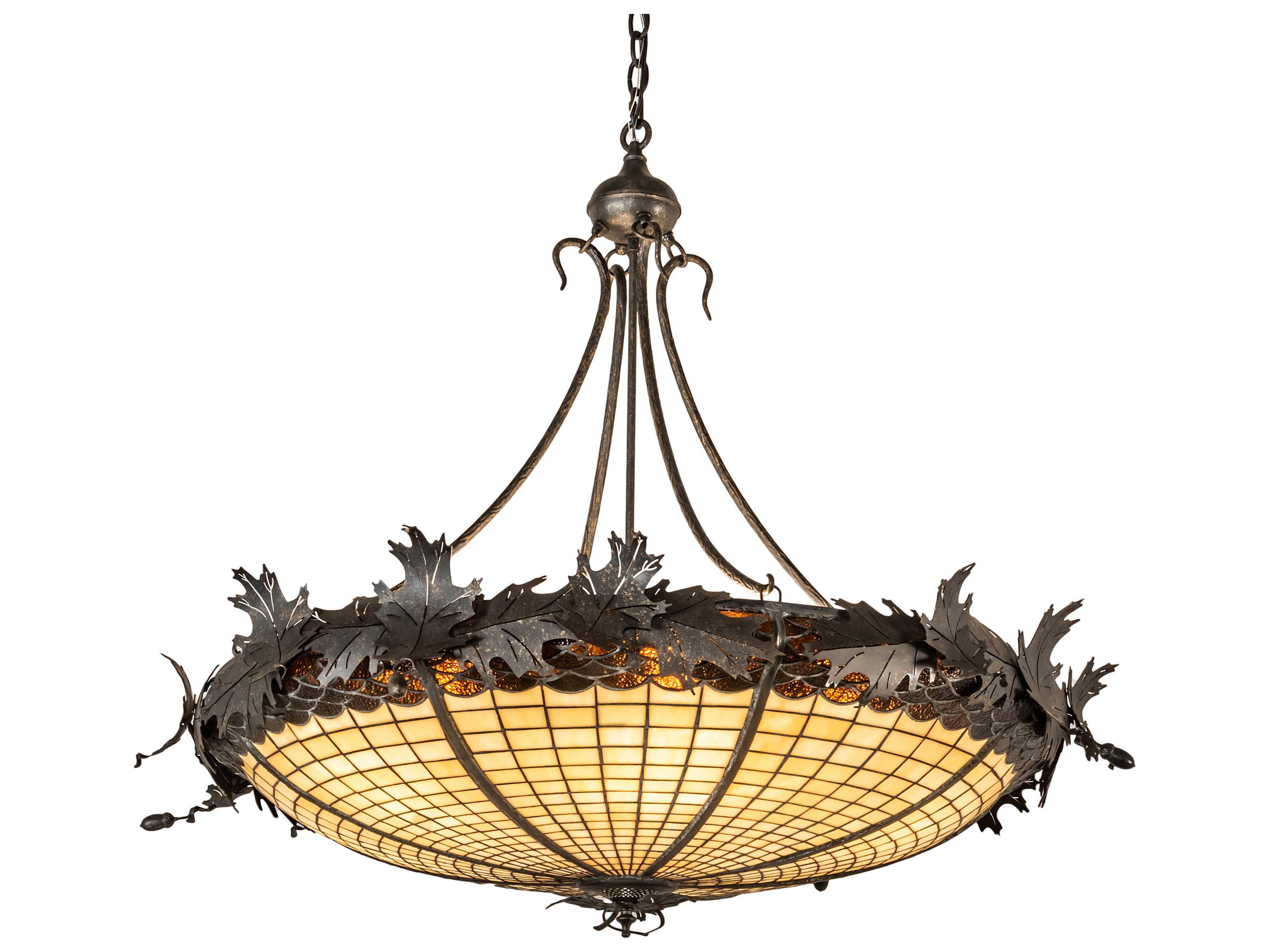 Meyda Greenbriar Oak 6-Light Weathered Bronze Brown Glass Tiffany Bowl Pendant