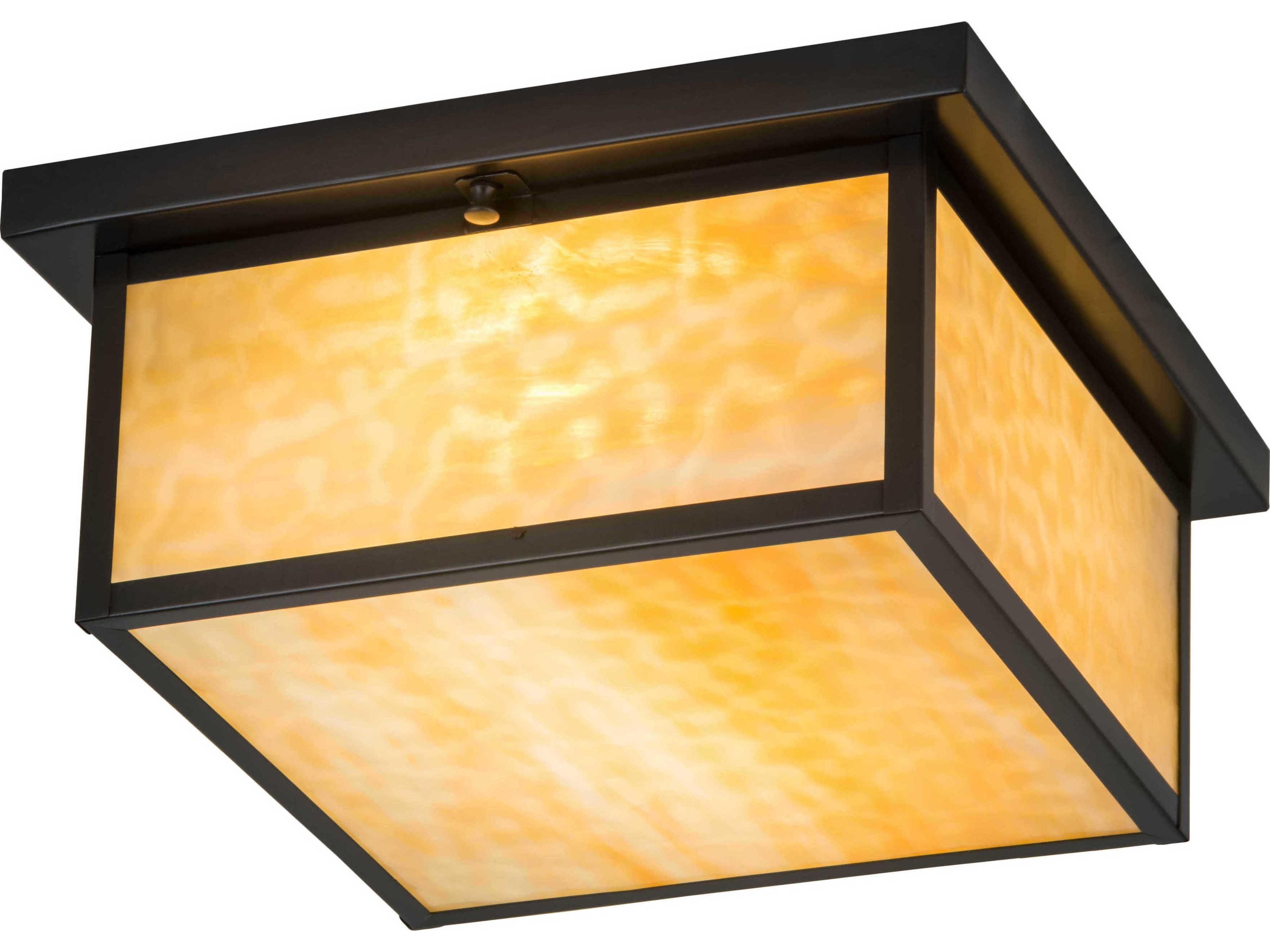 Meyda Hyde Park 2-Light Craftsman Brown Bronze Glass Geometric Flush Mount