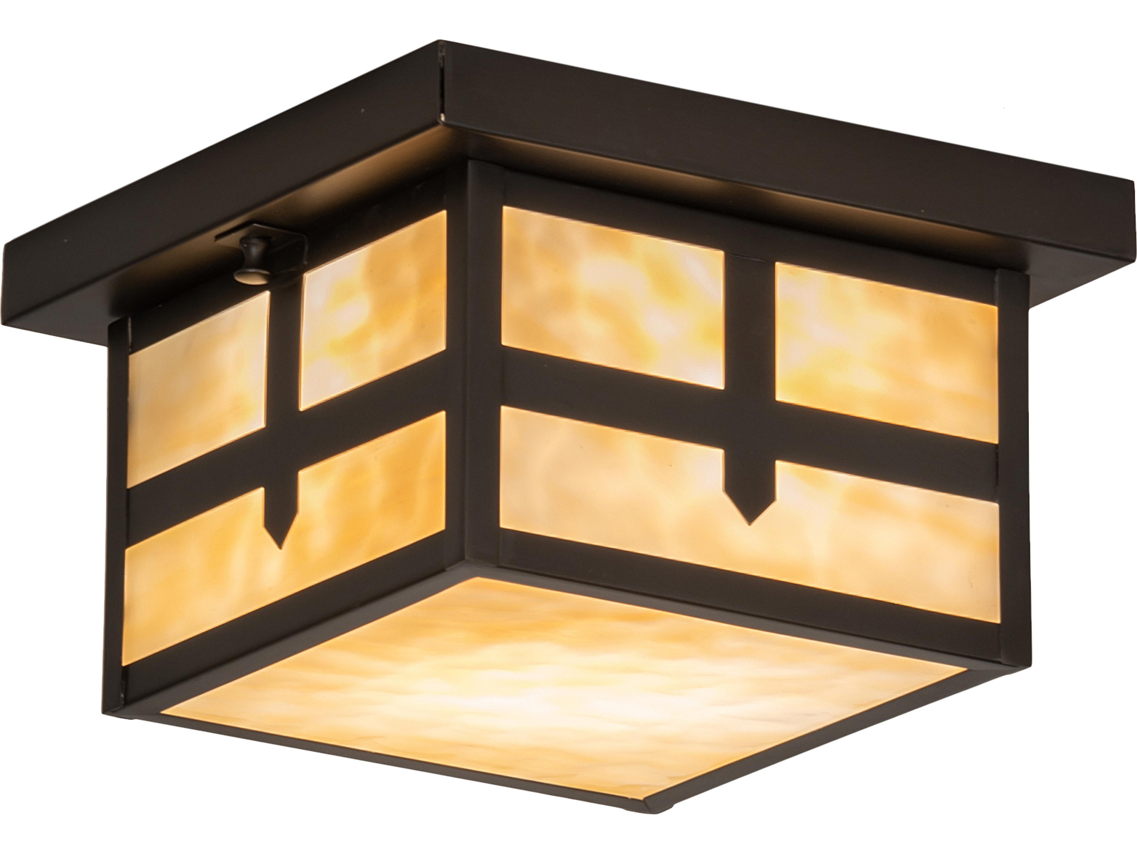 Meyda Hyde Park 1-Light Craftsman Brown Off White Glass Geometric Flush Mount