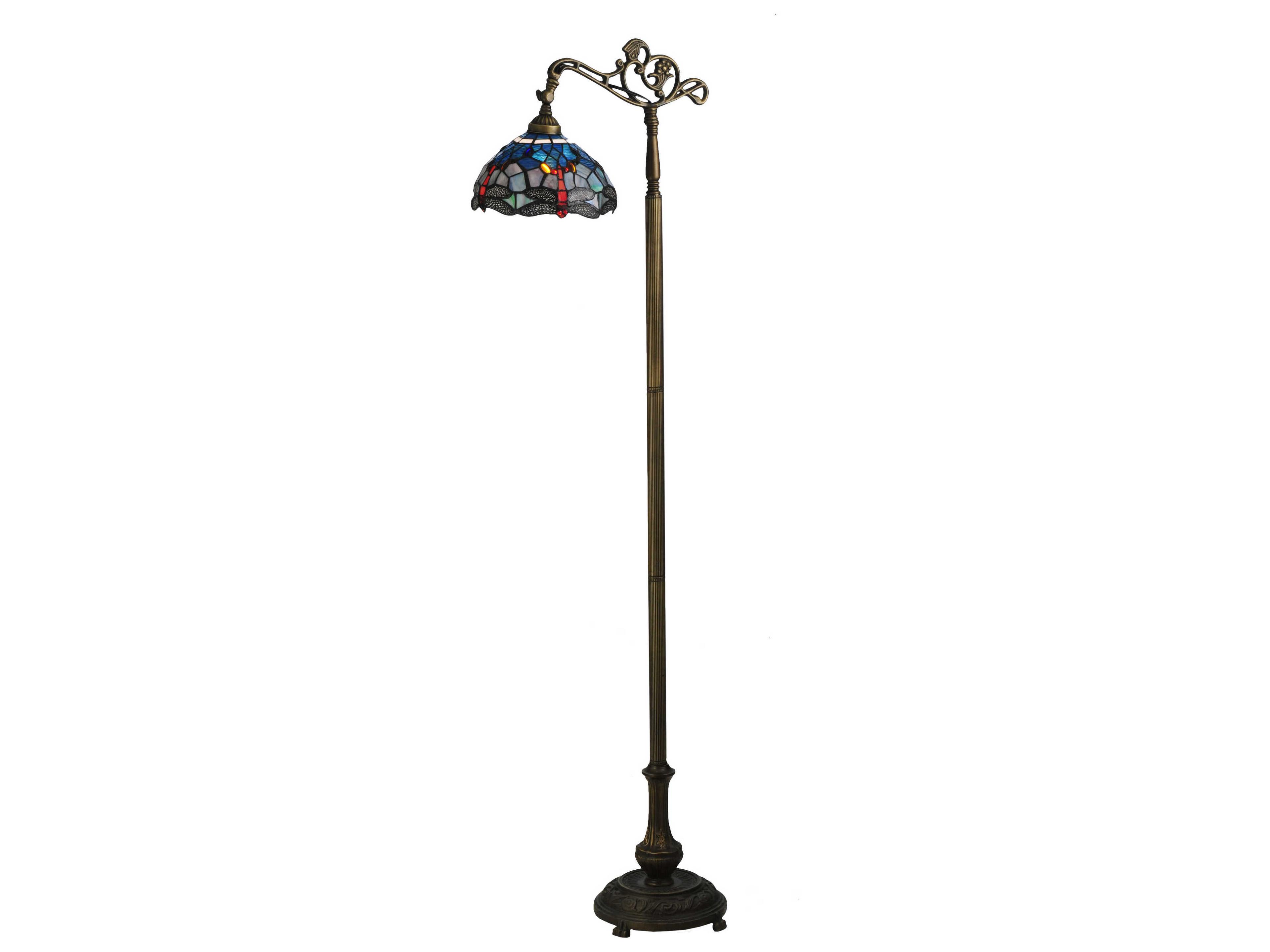 Meyda Tiffany Hanginghead Dragonfly Bridge Arm Brass Floor Lamp