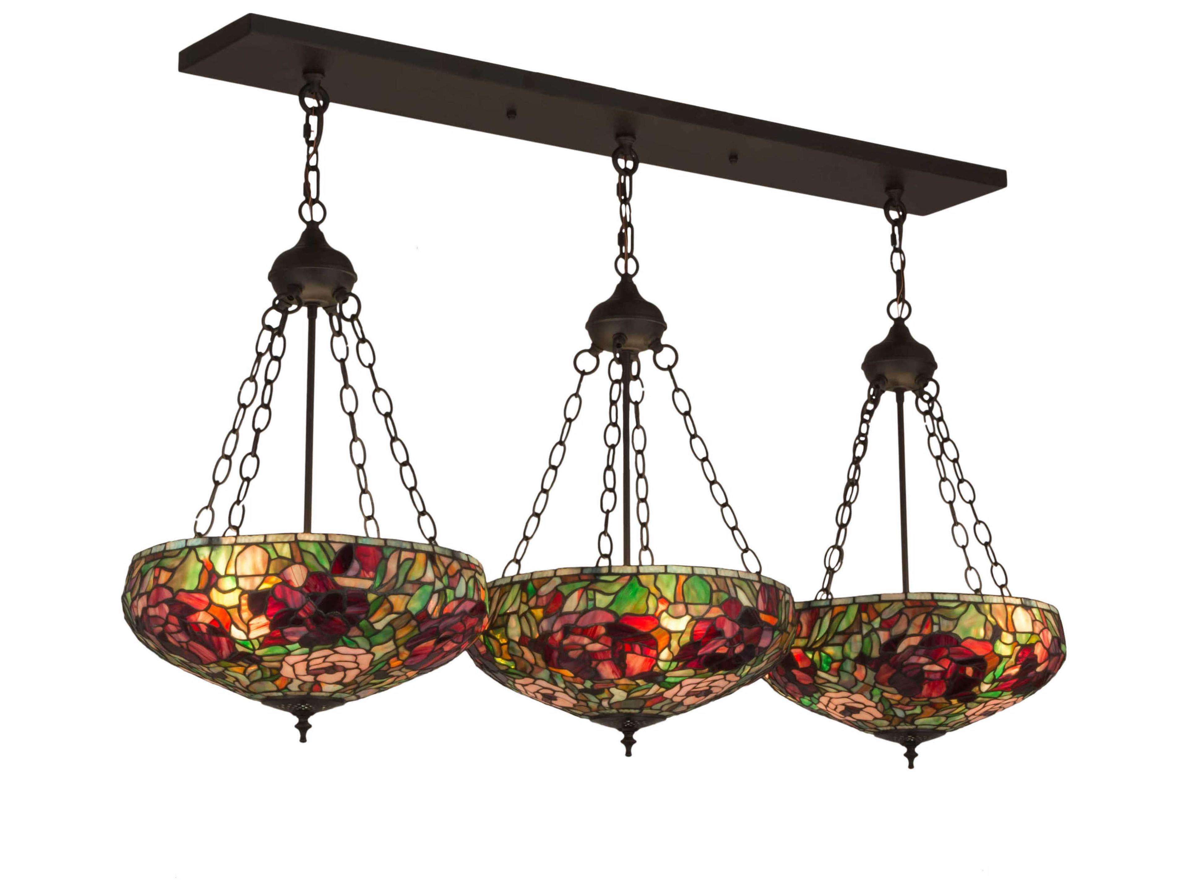 Meyda Peony 9-Light Bronze Glass Tiffany Dome Island Pendant