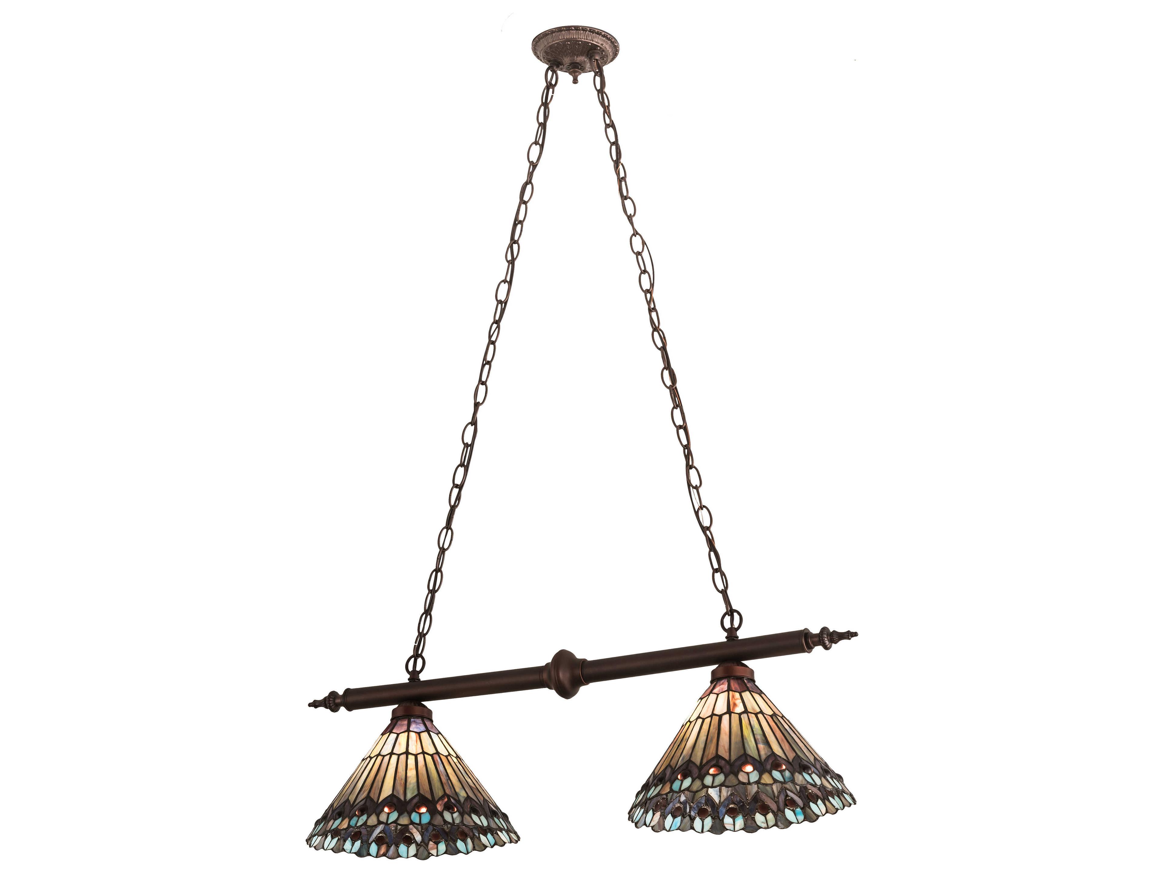 Meyda Tiffany Jeweled Peacock 2-Light Bronze Glass Island Pendant