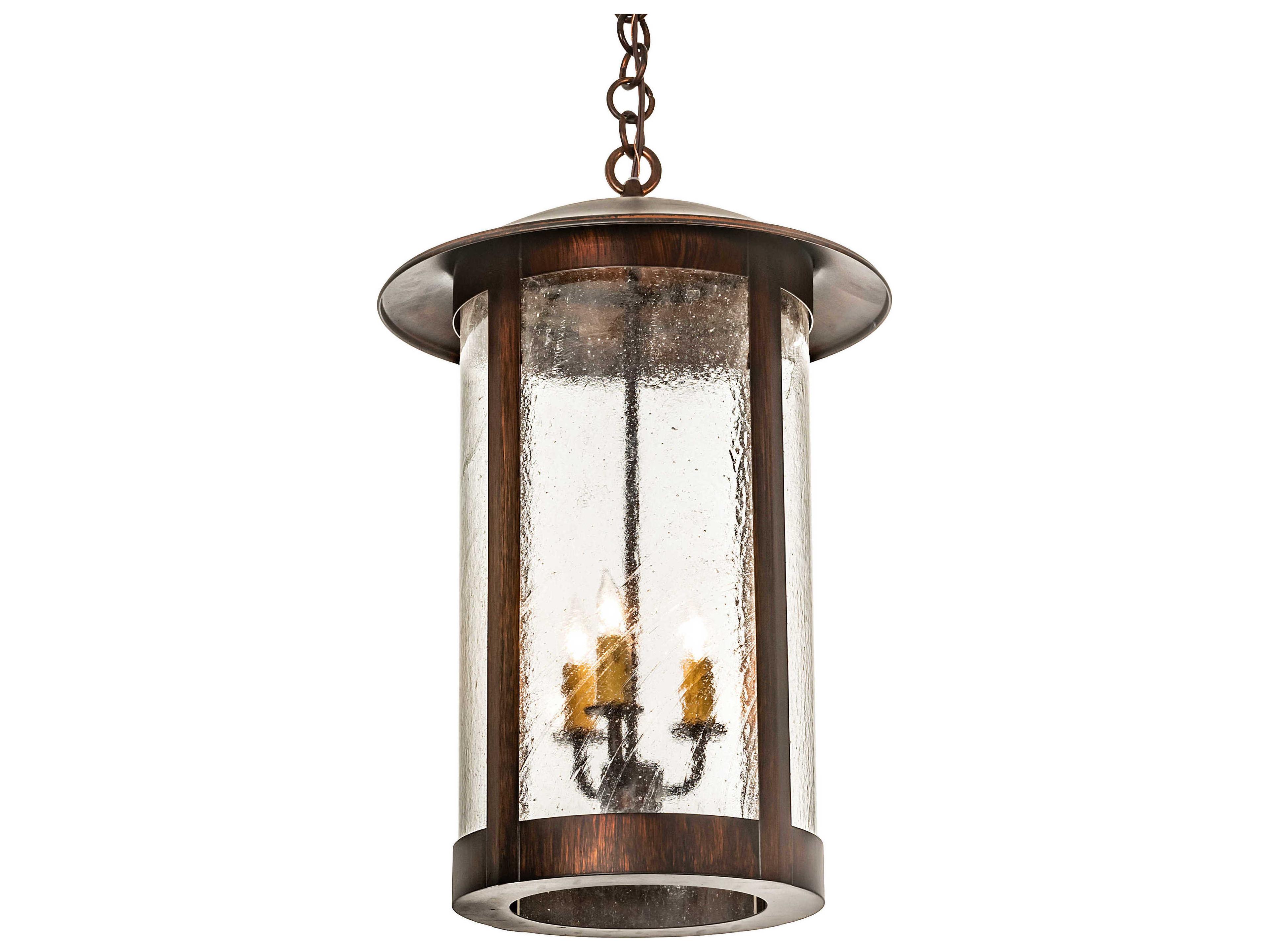 Meyda Lake Charles 3-Light Chocolate Seedy Brown Glass Candelabra Lantern Chandelier