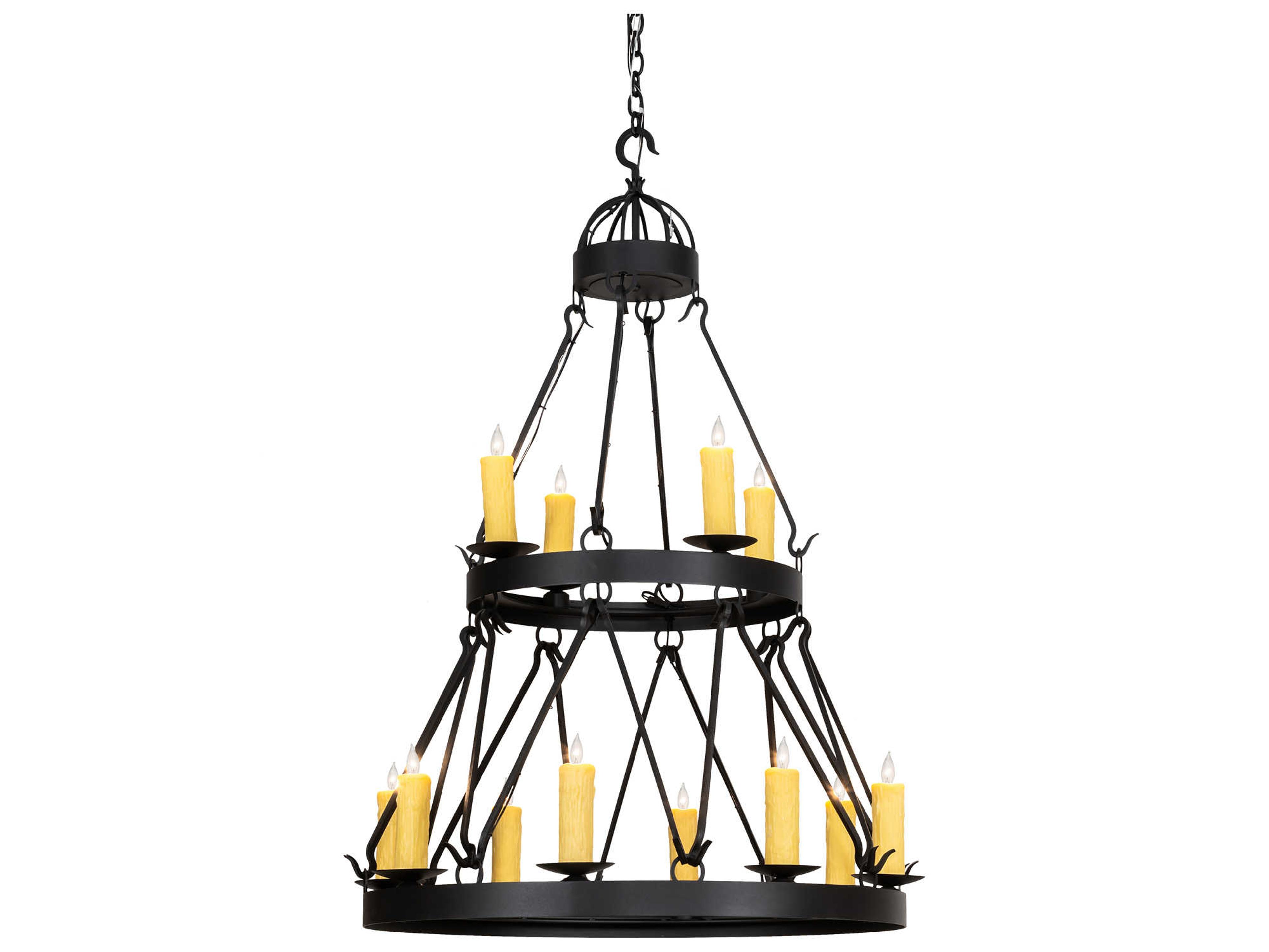 Meyda Lakeshore 12-Light Wrought Iron Black Candelabra Round Chandelier